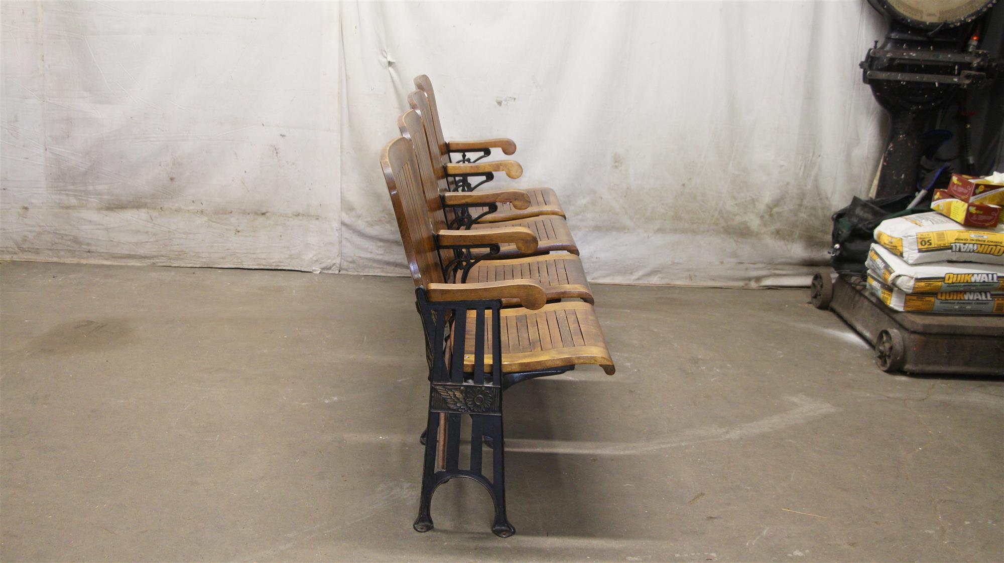 American 1905 Four Seat Folding Theater Chairs with Cast Iron Frame from Brooklyn