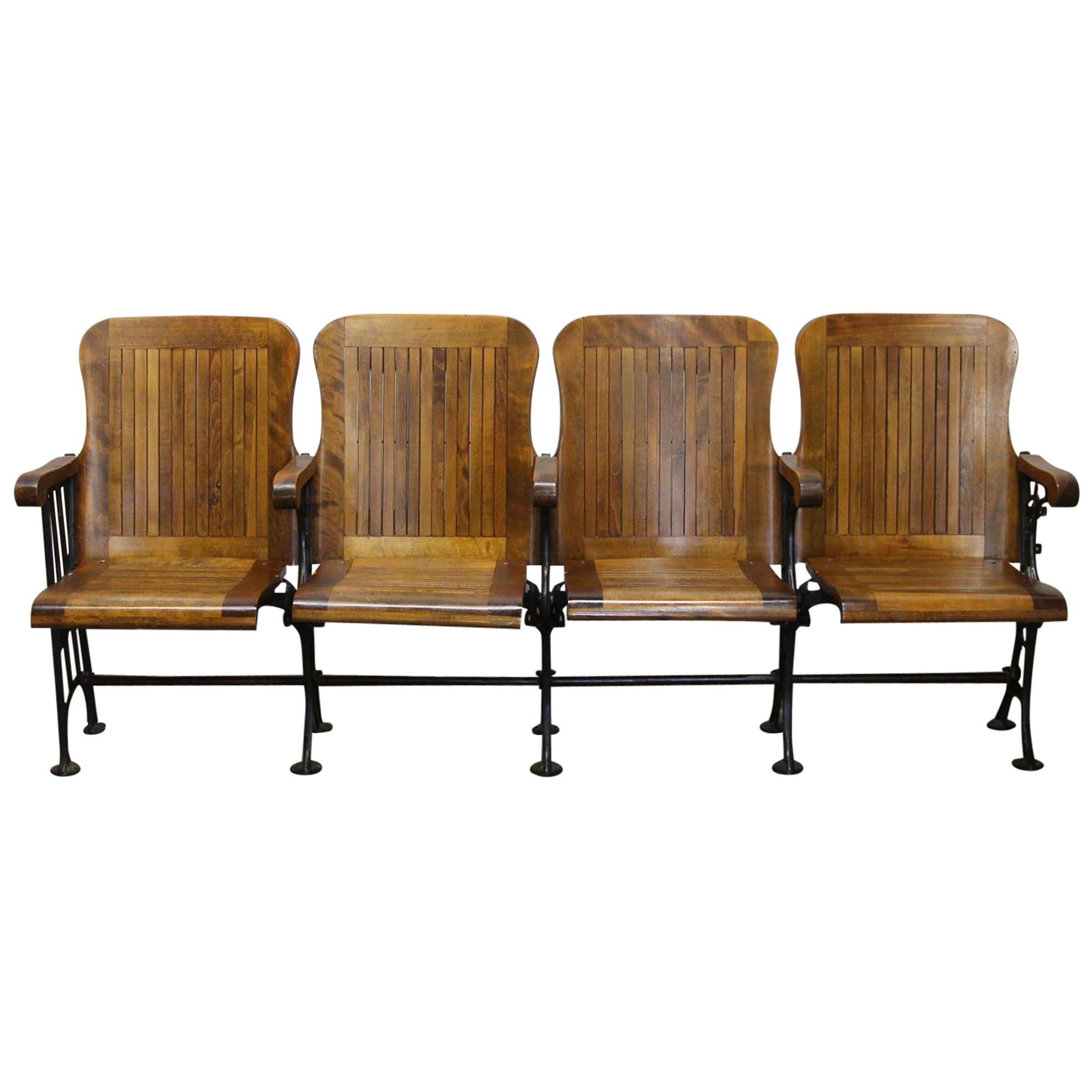 1905 Four Seat Folding Theater Chairs with Cast Iron Frame from Brooklyn