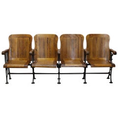 Antique 1905 Four Seat Folding Theater Chairs with Cast Iron Frame from Brooklyn