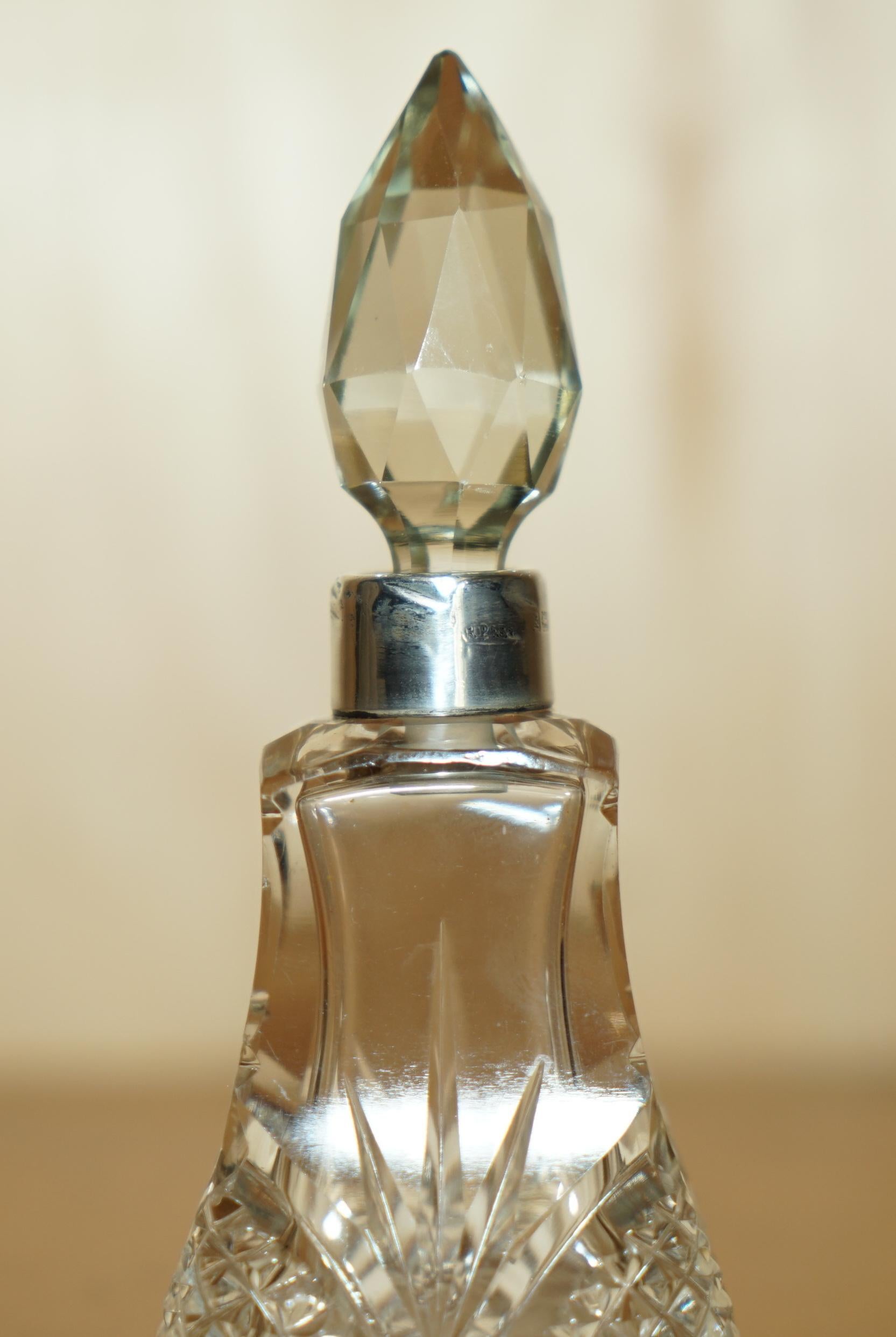 English 1905 HENRY PERKINS & SONS ANTIQUE STERLING SiLVER PERFUME BOTTLE CUT CRYSTAL For Sale