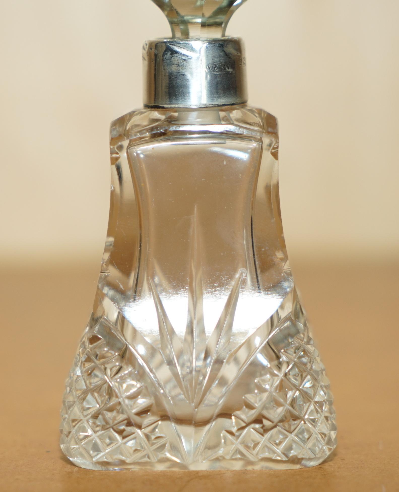 Hand-Crafted 1905 HENRY PERKINS & SONS ANTIQUE STERLING SiLVER PERFUME BOTTLE CUT CRYSTAL For Sale