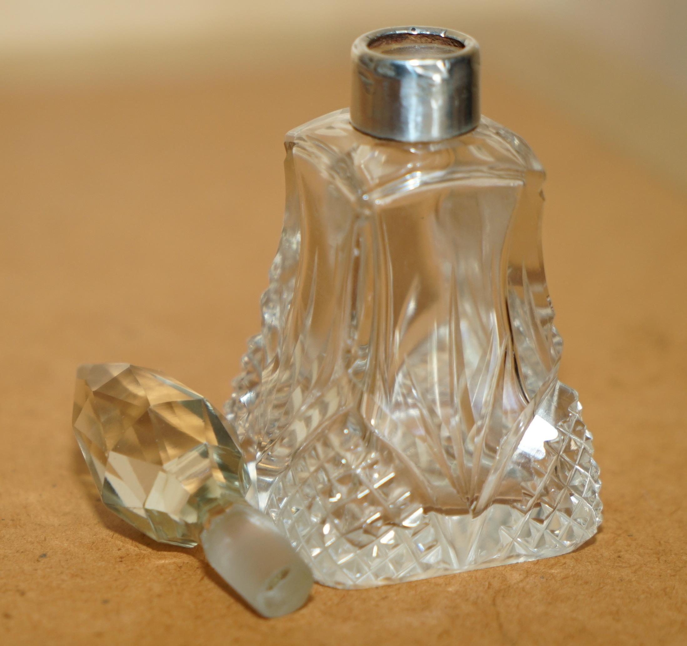 Early 20th Century 1905 HENRY PERKINS & SONS ANTIQUE STERLING SiLVER PERFUME BOTTLE CUT CRYSTAL For Sale