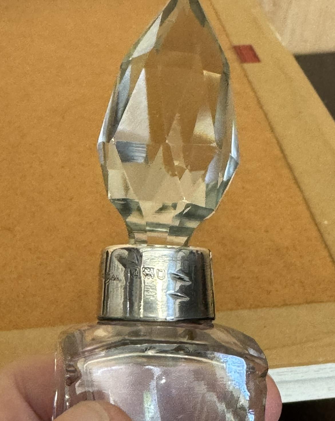 Glass 1905 HENRY PERKINS & SONS ANTIQUE STERLING SiLVER PERFUME BOTTLE CUT CRYSTAL For Sale