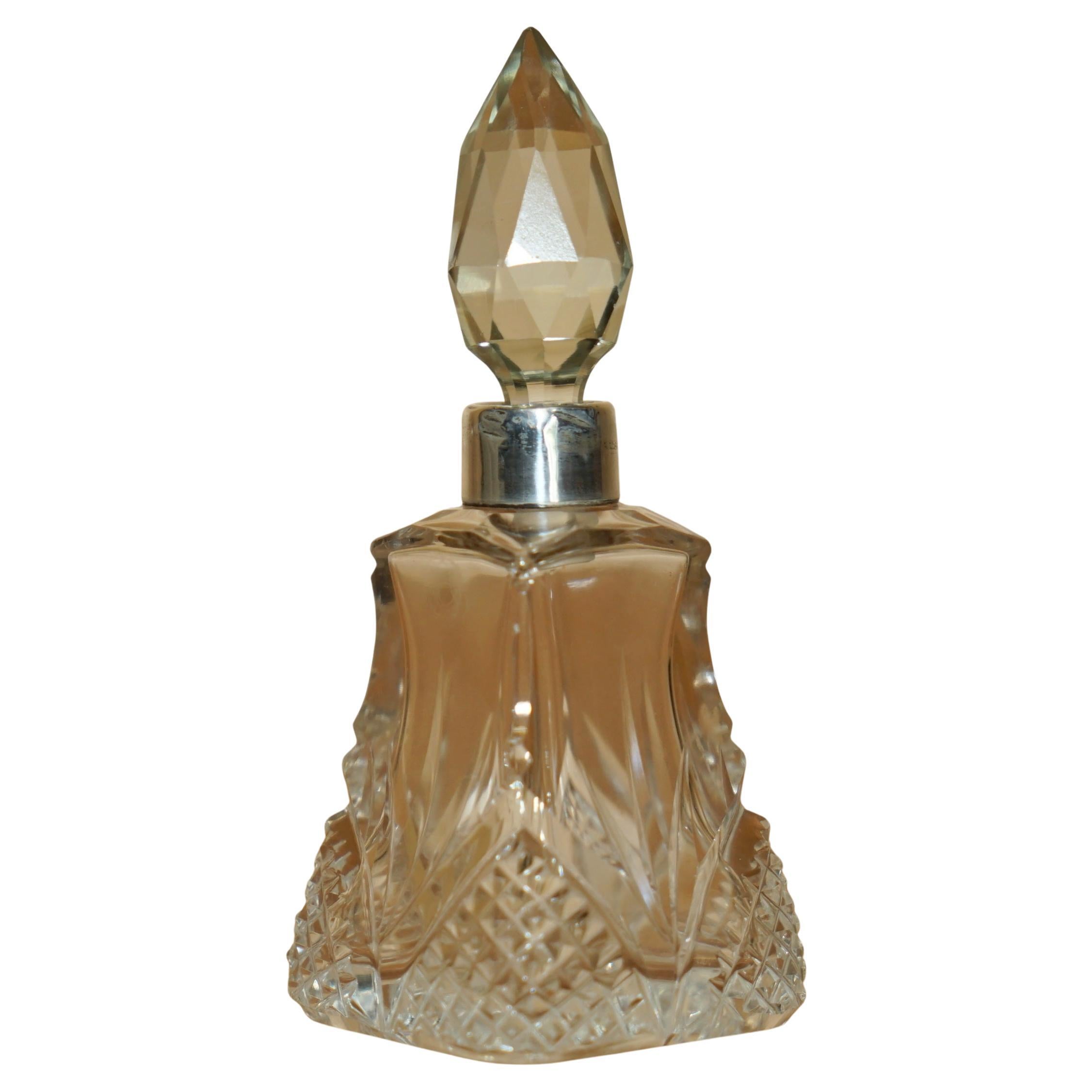 1905 HENRY PERKINS & SONS ANTIQUE STERLING SiLVER PERFUME BOTTLE CUT CRYSTAL