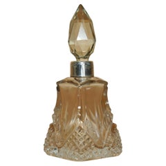 1905 HENRY PERKINS & SONS ANTIQUE STERLING SiLVER PERFUME BOTTLE CUT CRYSTAL