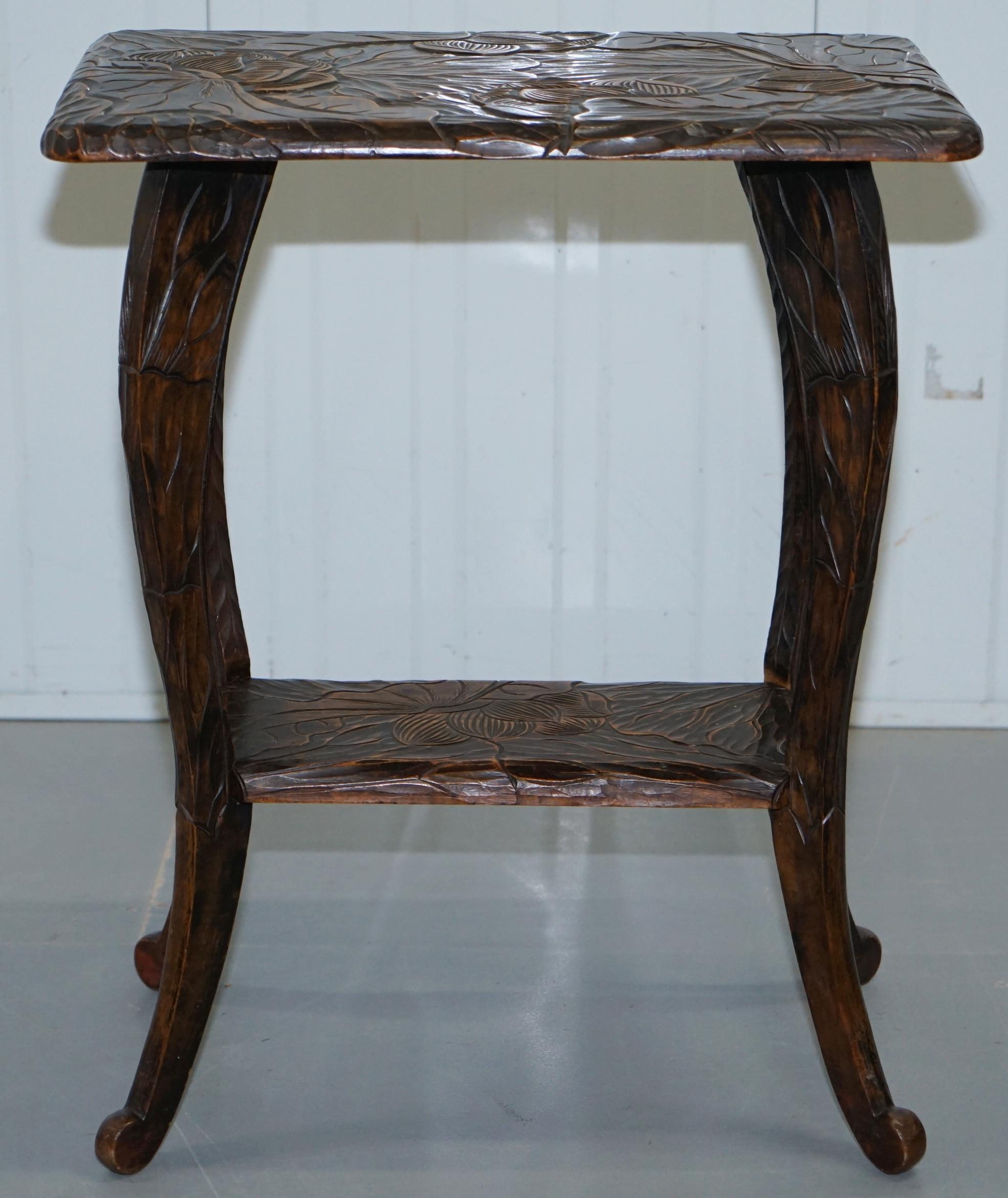 1905 Liberty London Made in Japan Carved Table with Floral Detailing All-Over 5