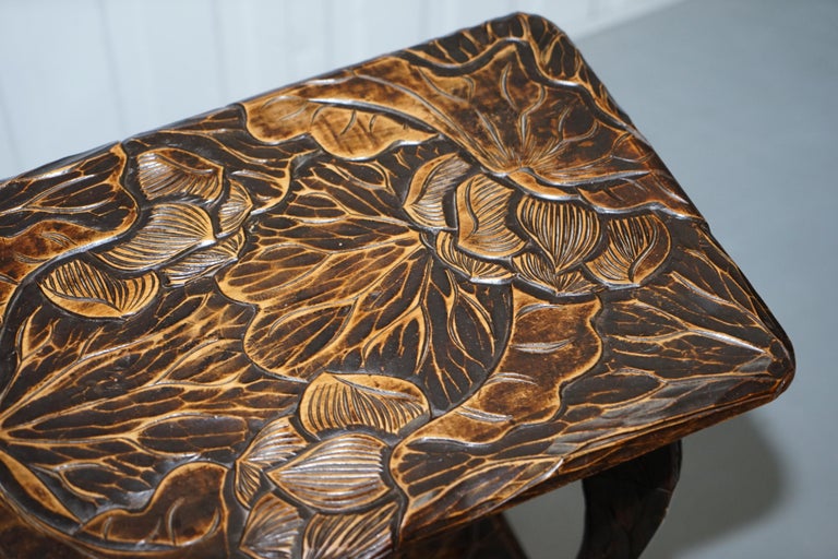 1905 Liberty London Made in Japan Carved Table with Floral Detailing