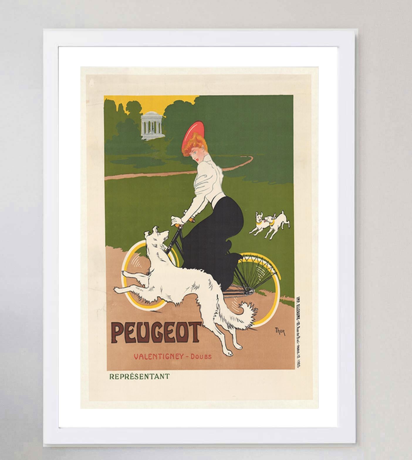 1905 Peugeot Cycles, Thor Original Vintage Poster In Good Condition For Sale In Winchester, GB