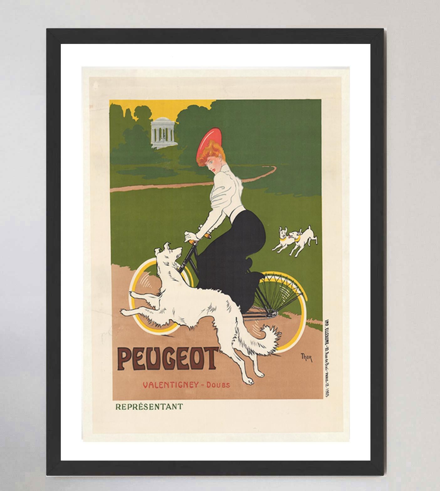 Early 20th Century 1905 Peugeot Cycles, Thor Original Vintage Poster For Sale