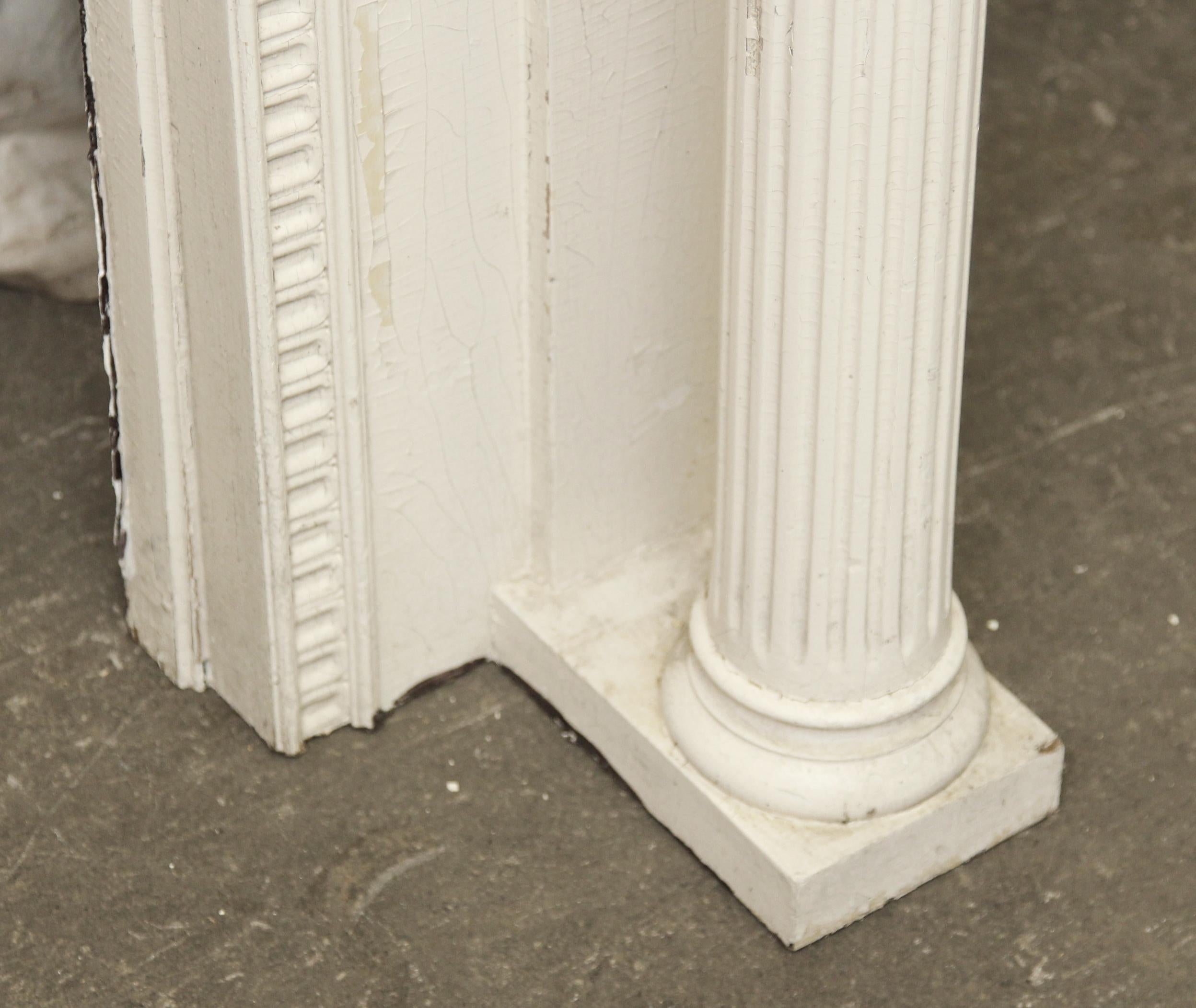 1905 White & Gold Wood Federal Style Mantel with Columns and Egg and Dart Design 2