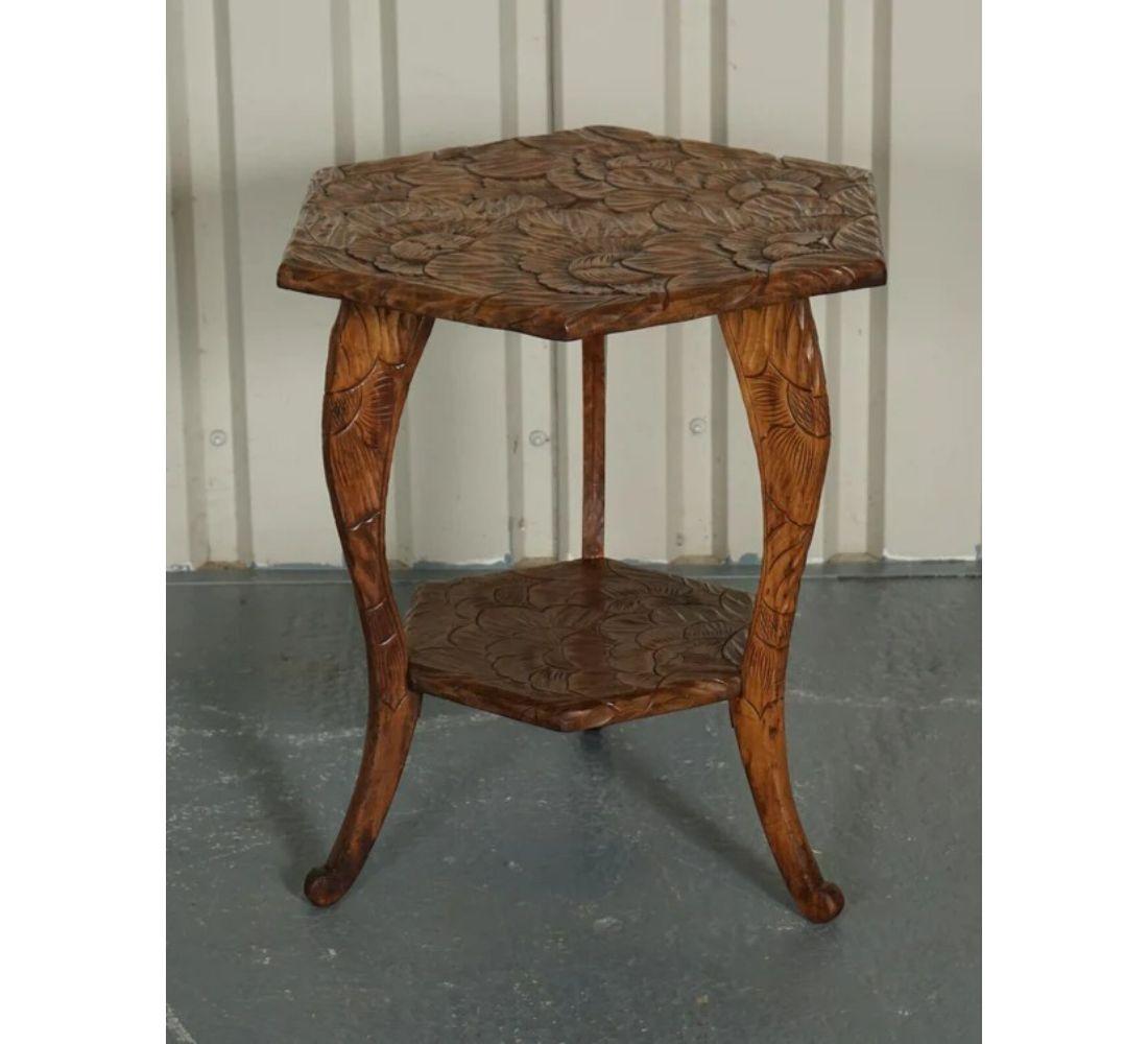 Edwardian 1905s Liberty's London Hand Carved Occasional Side End Lamp Table For Sale