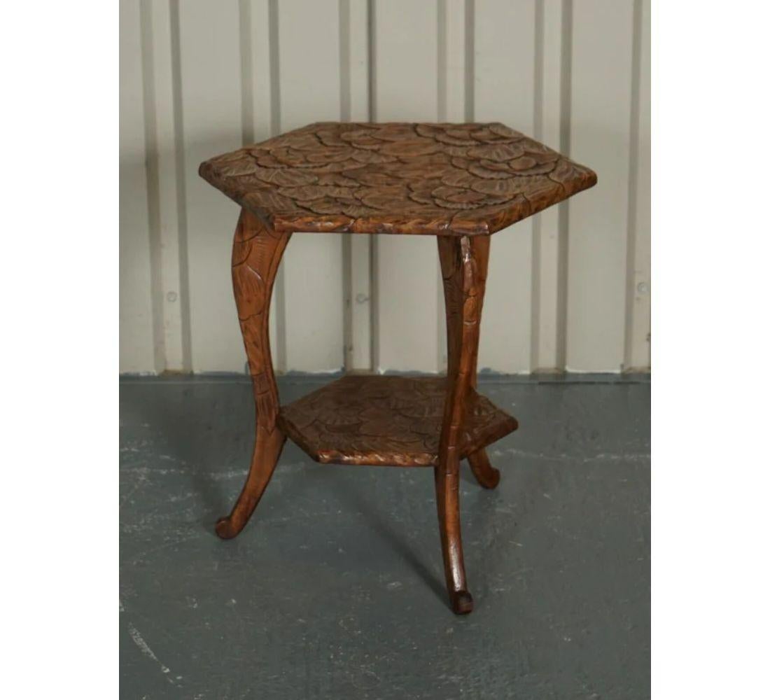 British 1905s Liberty's London Hand Carved Occasional Side End Lamp Table For Sale