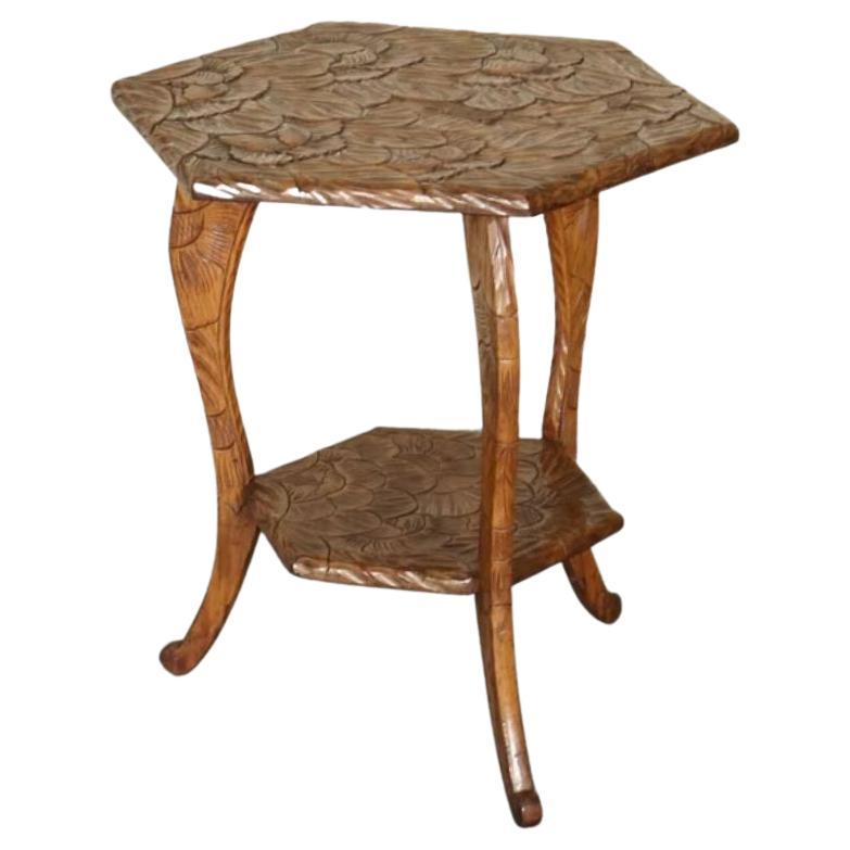1905s Liberty's London Hand Carved Occasional Side End Lamp Table For Sale