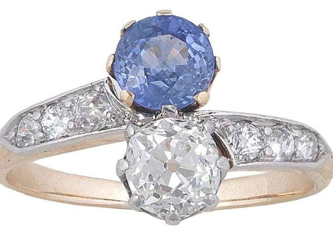 1905s Sapphire Diamond Gold Platinum In Excellent Condition In Firenze, IT