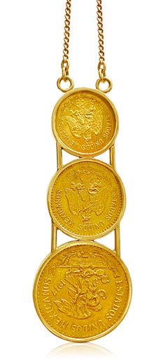 1906-1917 Pure Gold Mexican Pesos "5 Pesos, 10 Pesos, 20 Pesos" 22K Pendant