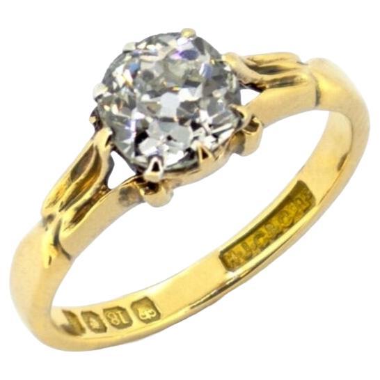 1906 Antique 1.01ct Old Cut Diamond Carved Solitaire Ring 18k For Sale