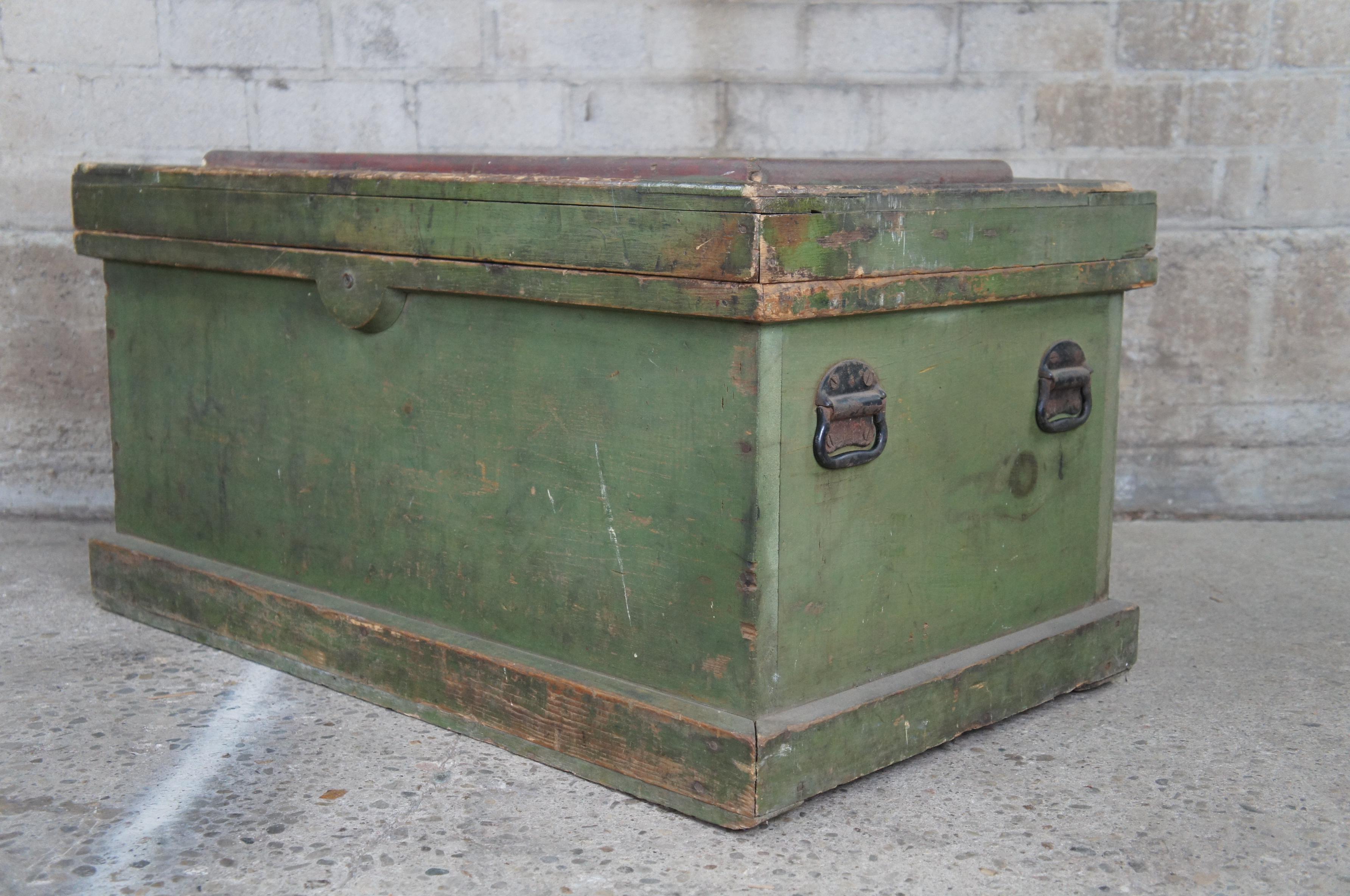 1906 Antique Pine Carpenters Tool Chest Trunk Strong Box Disston Saws Planers For Sale 3