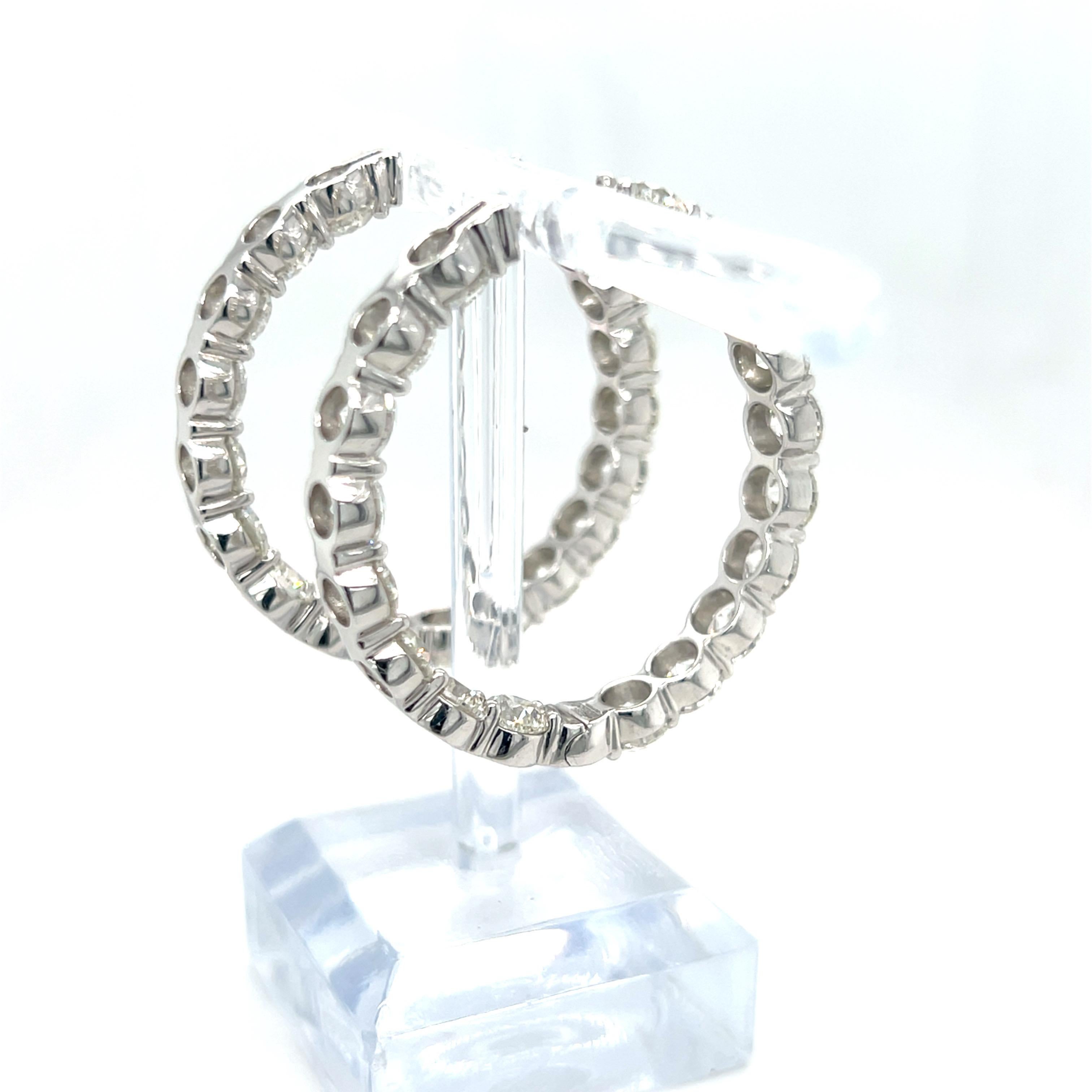 19.06 Carat Brilliant Cut Diamond White Gold Hoop Earrings In New Condition For Sale In Trumbull, CT