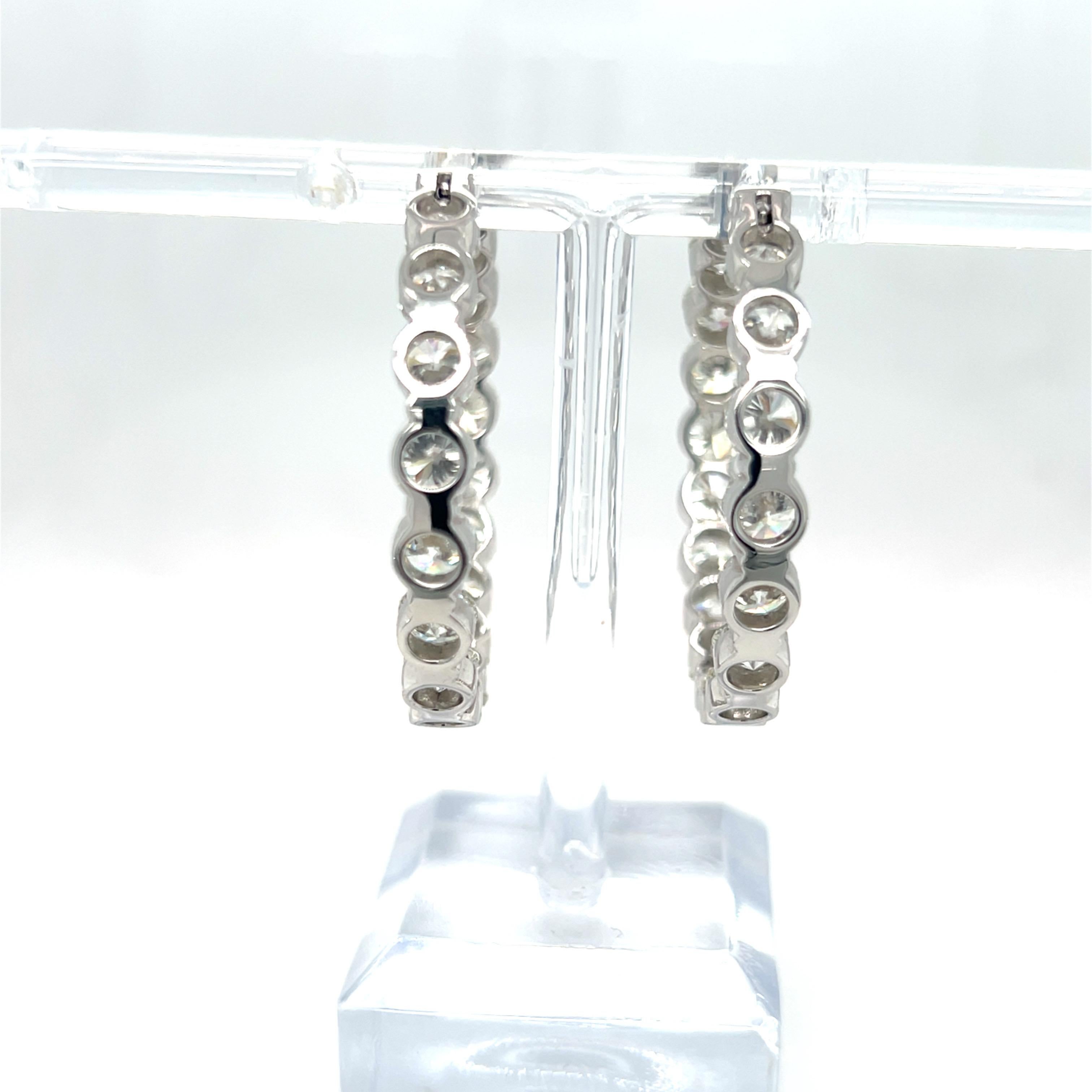 Women's 19.06 Carat Brilliant Cut Diamond White Gold Hoop Earrings For Sale