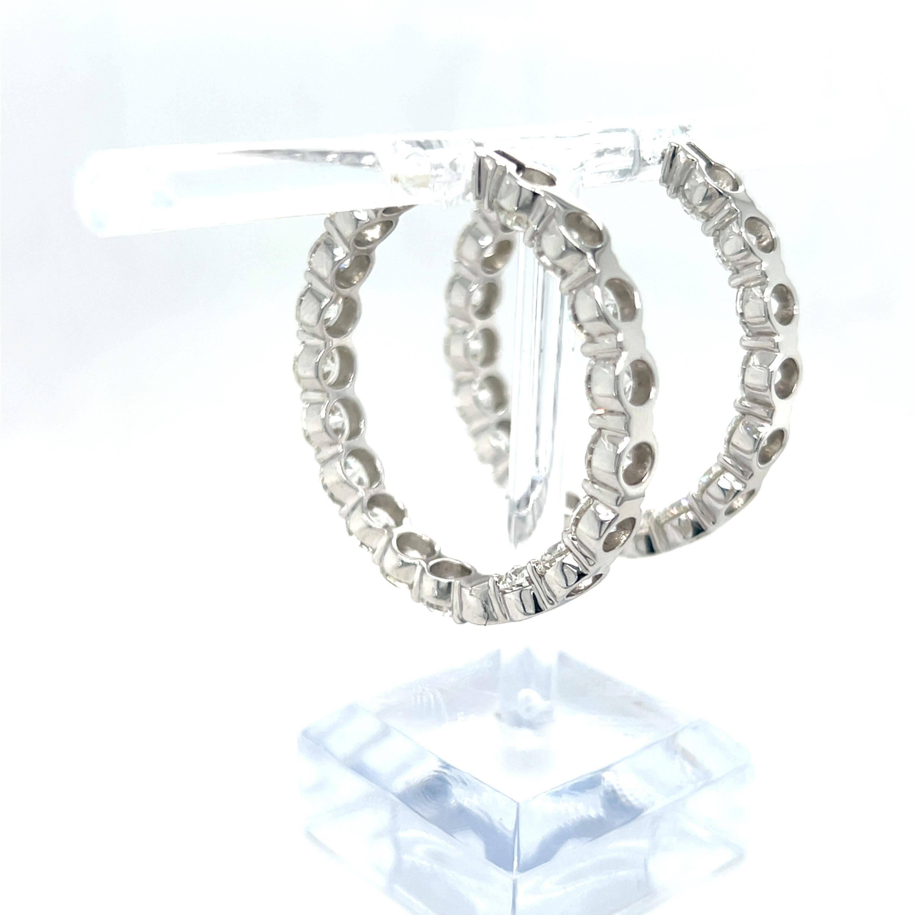 19.06 Carat Brilliant Cut Diamond White Gold Hoop Earrings For Sale 2