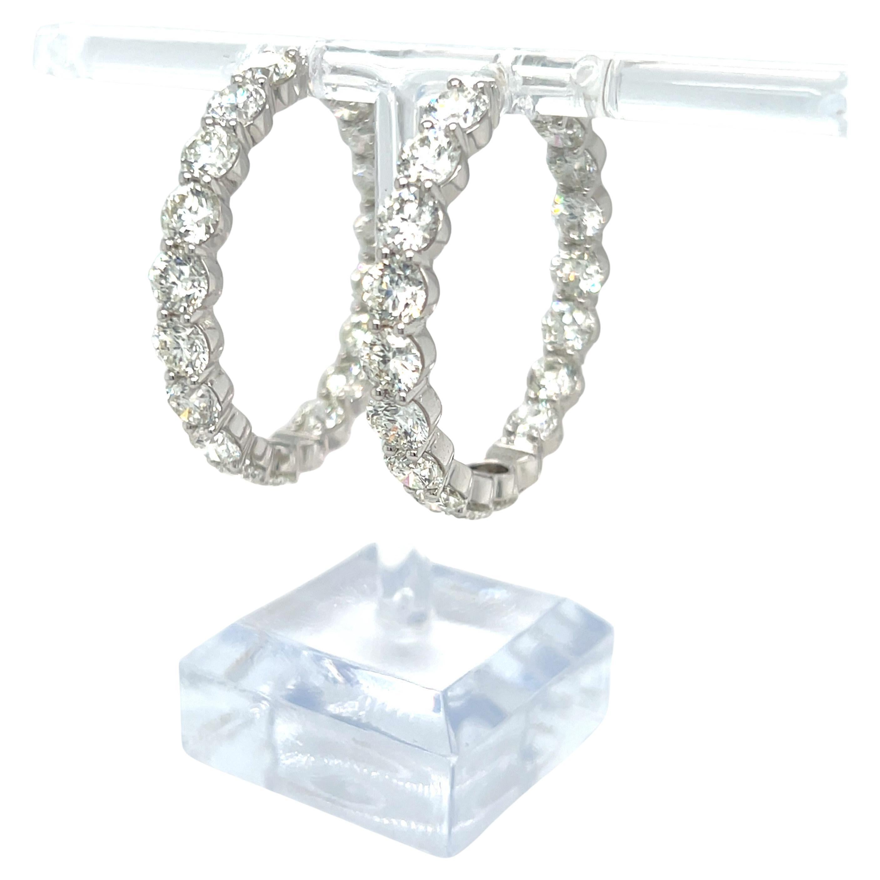 19.06 Carat Brilliant Cut Diamond White Gold Hoop Earrings