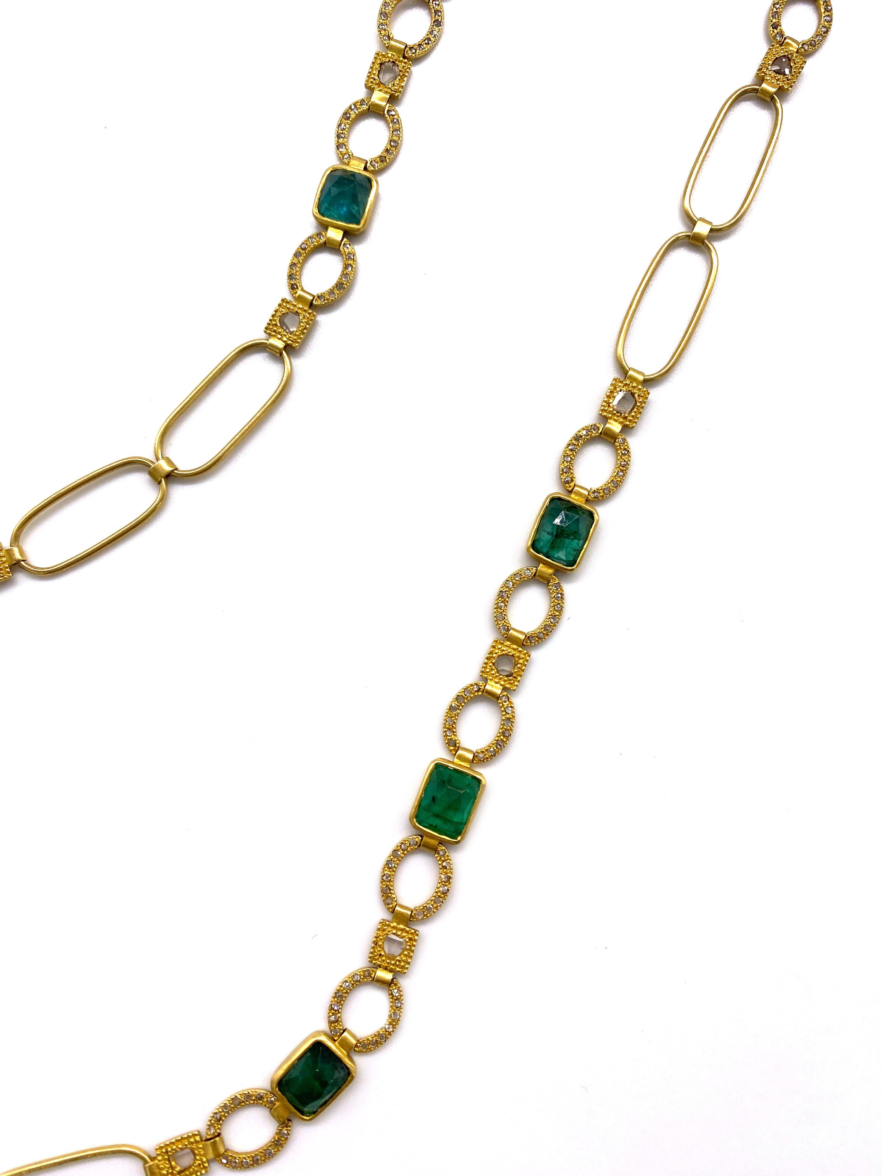 Square Cut 19.06 Carat Emerald Art Deco Style Mosaic Coomi Necklace For Sale