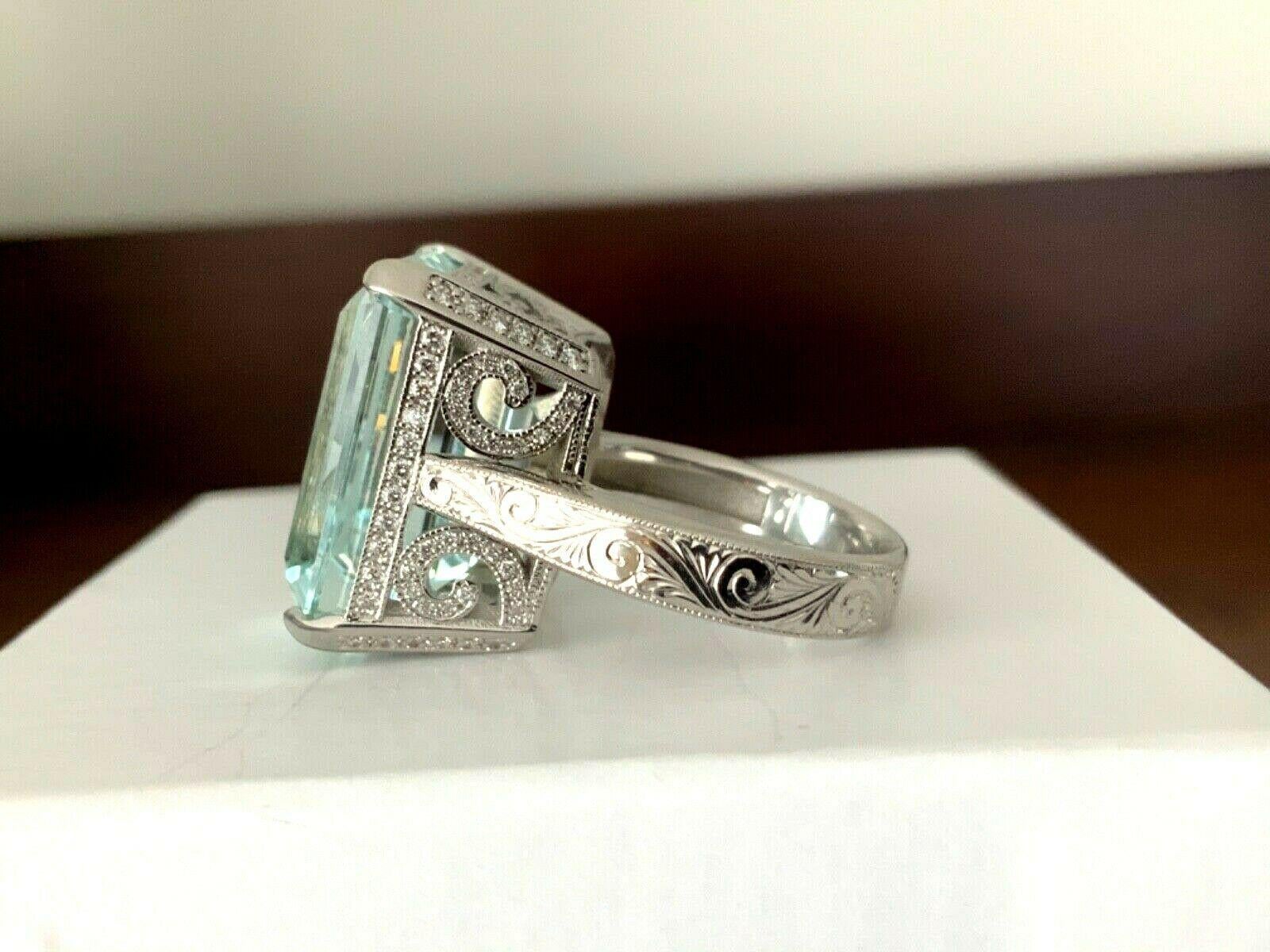 19.06 Carat Natural Aquamarine and Diamond Ring GIA Certified 19k White Gold For Sale 6