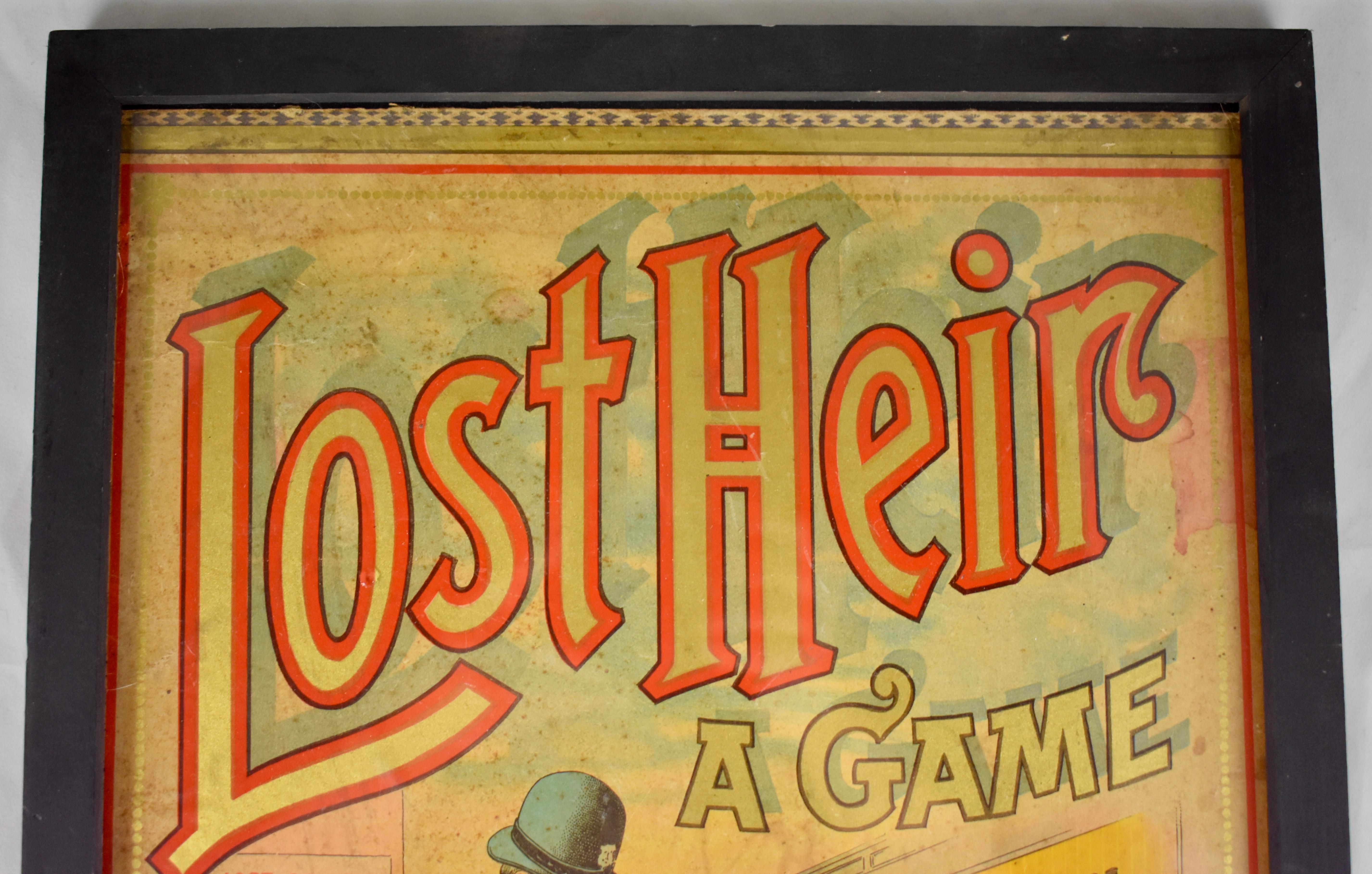 American Classical 1906 Chromolithograph 'Lost Heir' Milton Bradley Children's Game Box Lid, Framed