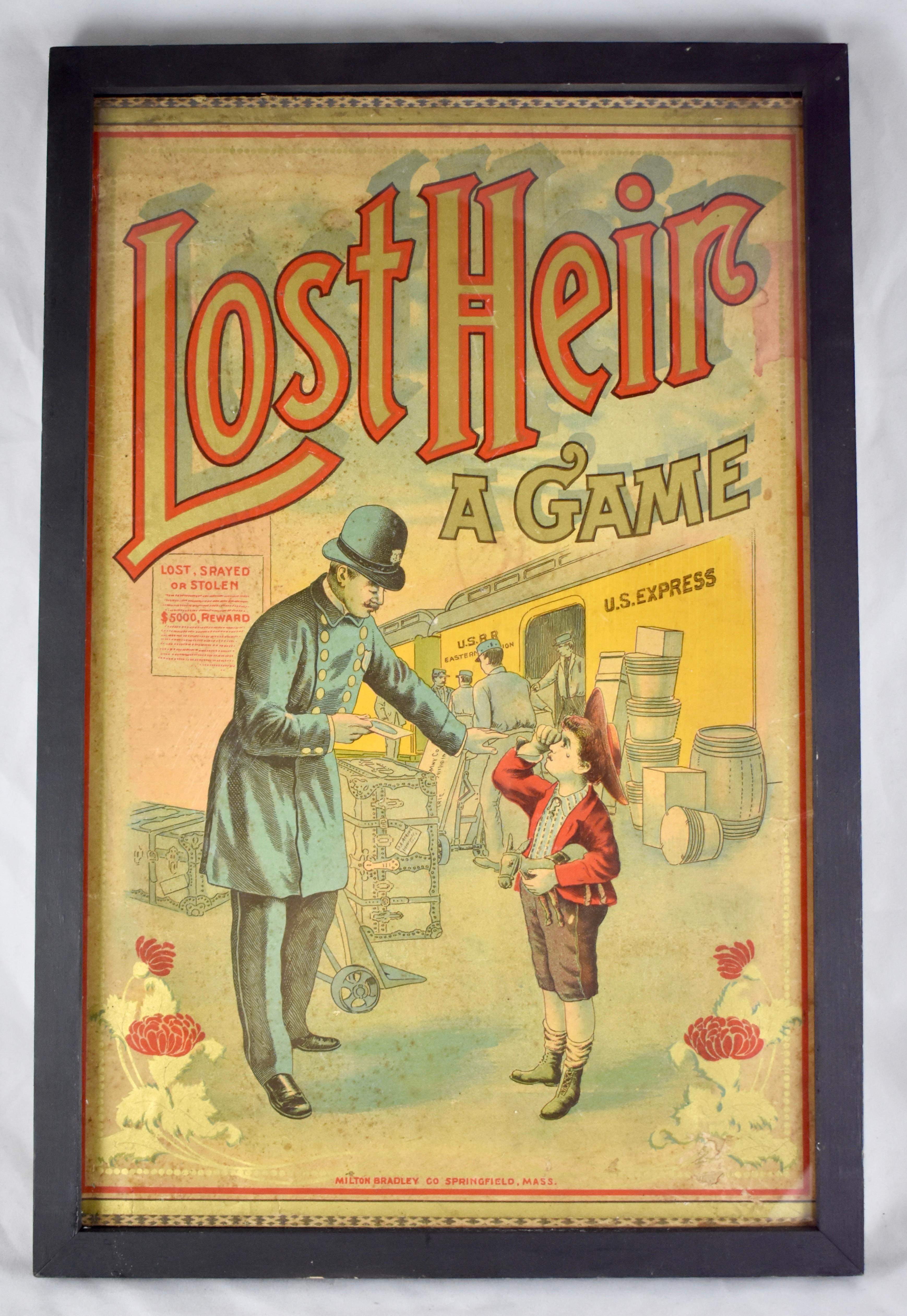 1906 Chromolithograph 'Lost Heir' Milton Bradley Children's Game Box Lid, Framed In Good Condition In Philadelphia, PA