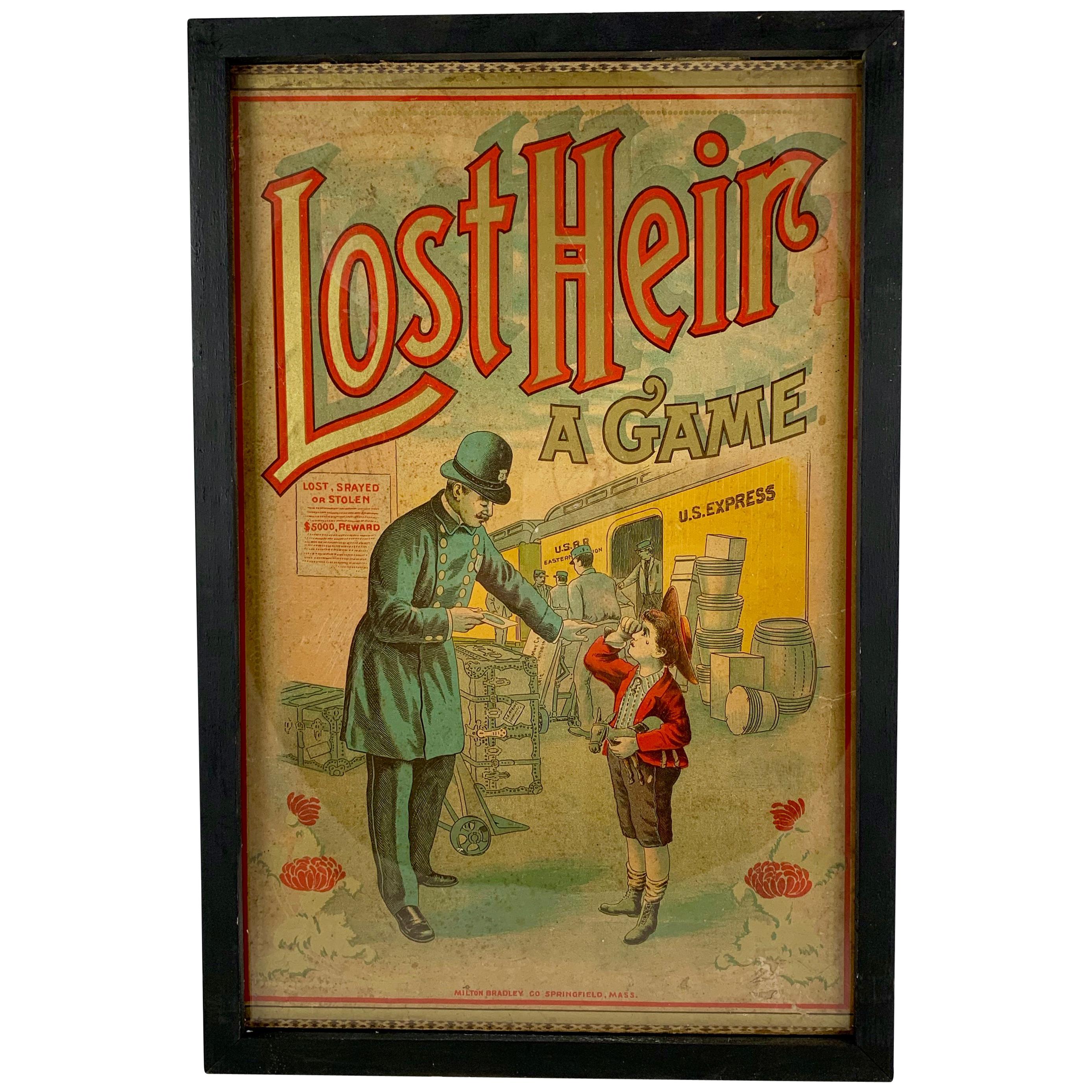 1906 Chromolithograph 'Lost Heir' Milton Bradley Children's Game Box Lid, Framed