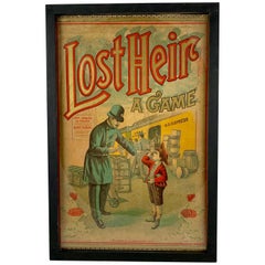 Antique 1906 Chromolithograph 'Lost Heir' Milton Bradley Children's Game Box Lid, Framed