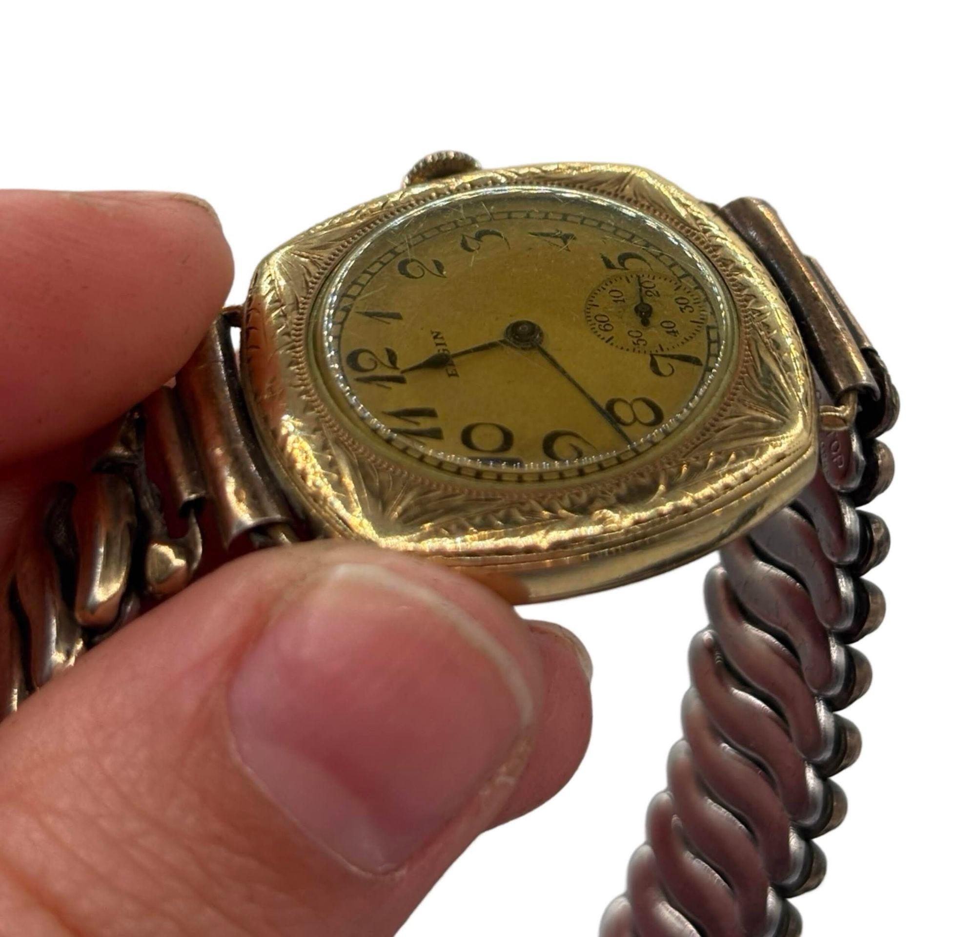 1906 Reloj de pulsera eduardiano octogonal de oro de Elgin Estadounidense en venta