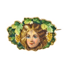 1906 Gorham Art Nouveau Enamel 14 Karat Gold Foliate Women Grape Comus Brooch