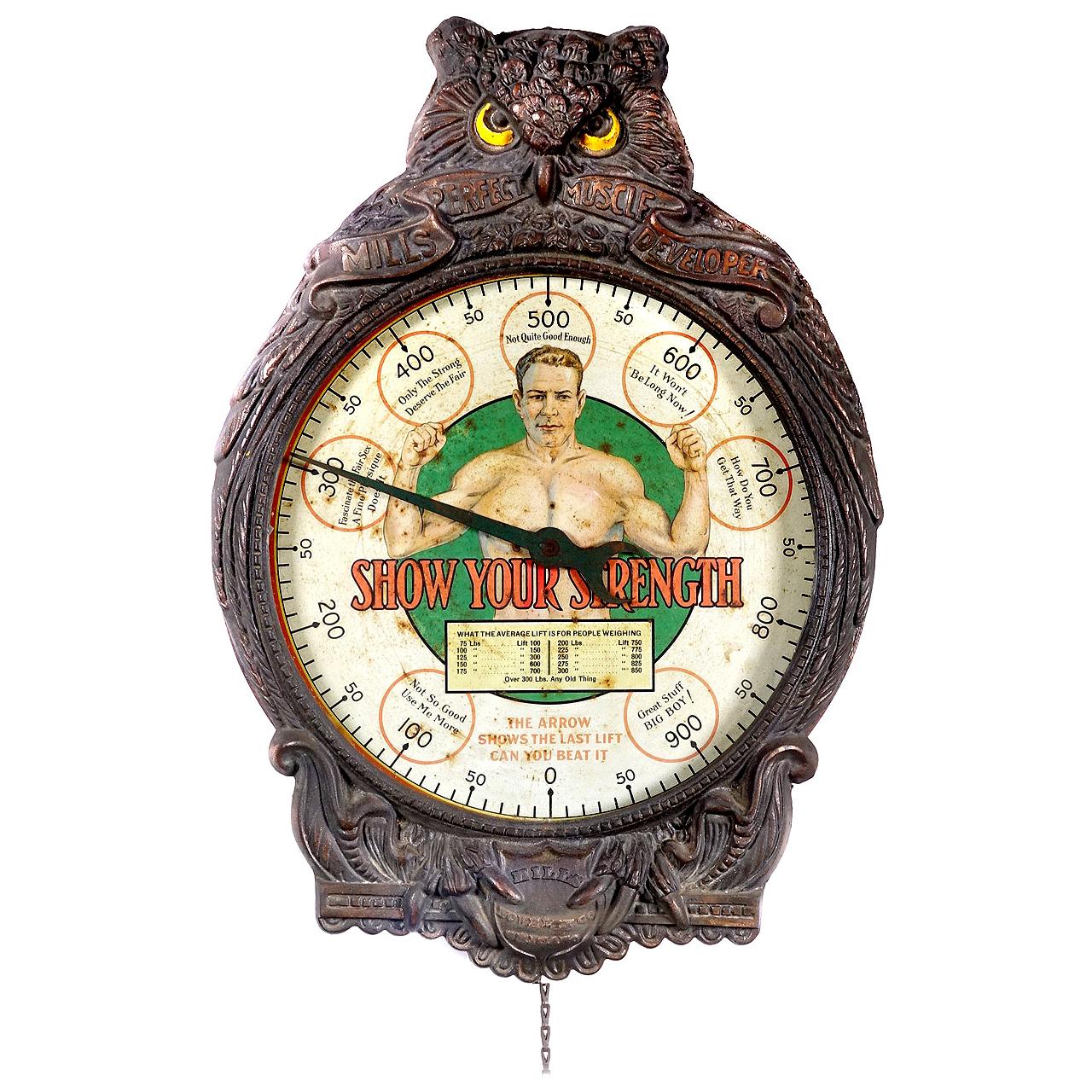 1906 Mills Novelty Owl Strength Tester Scale