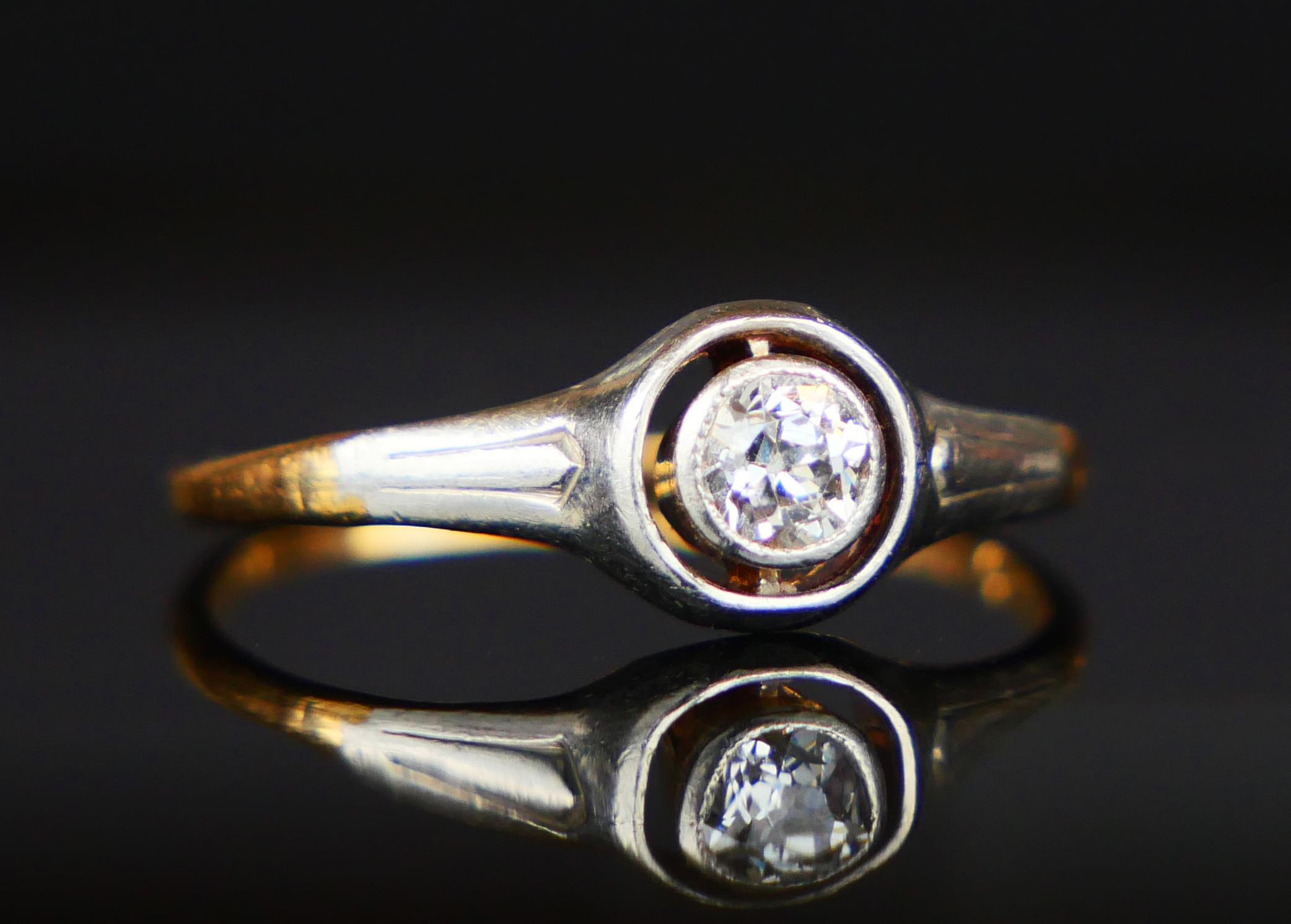 Art Nouveau 1906 Ring natural 0.35ct Diamond solid 18K Gold ØUS 5.25 / 1.8 gr For Sale