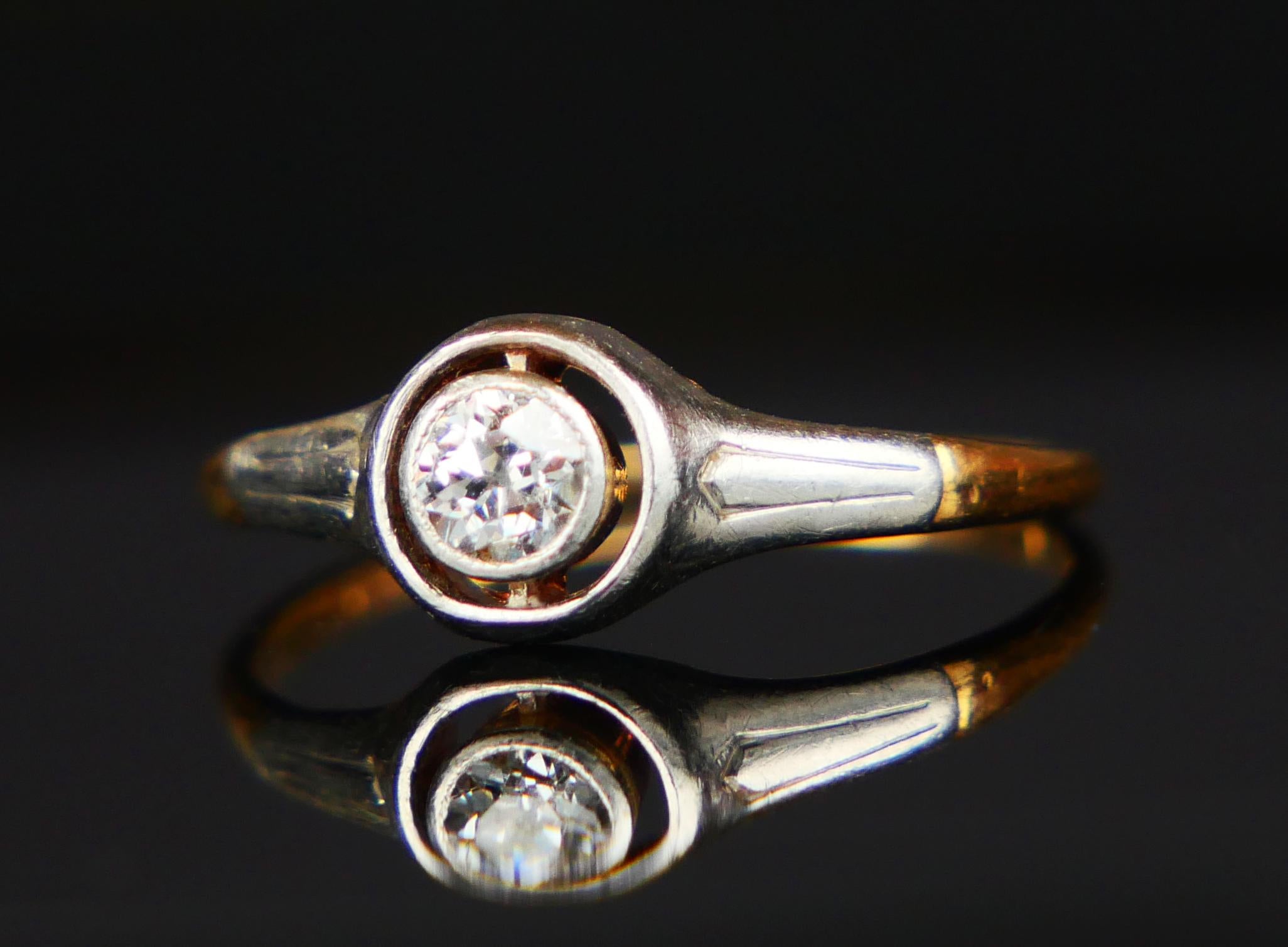 Old European Cut 1906 Ring natural 0.35ct Diamond solid 18K Gold ØUS 5.25 / 1.8 gr For Sale