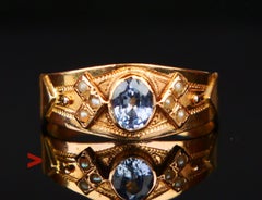 1906 Ring natürlich 0.75ct Blauer Saphir Perlen massiv 18K Gold Ø US7 / 2.8 gr
