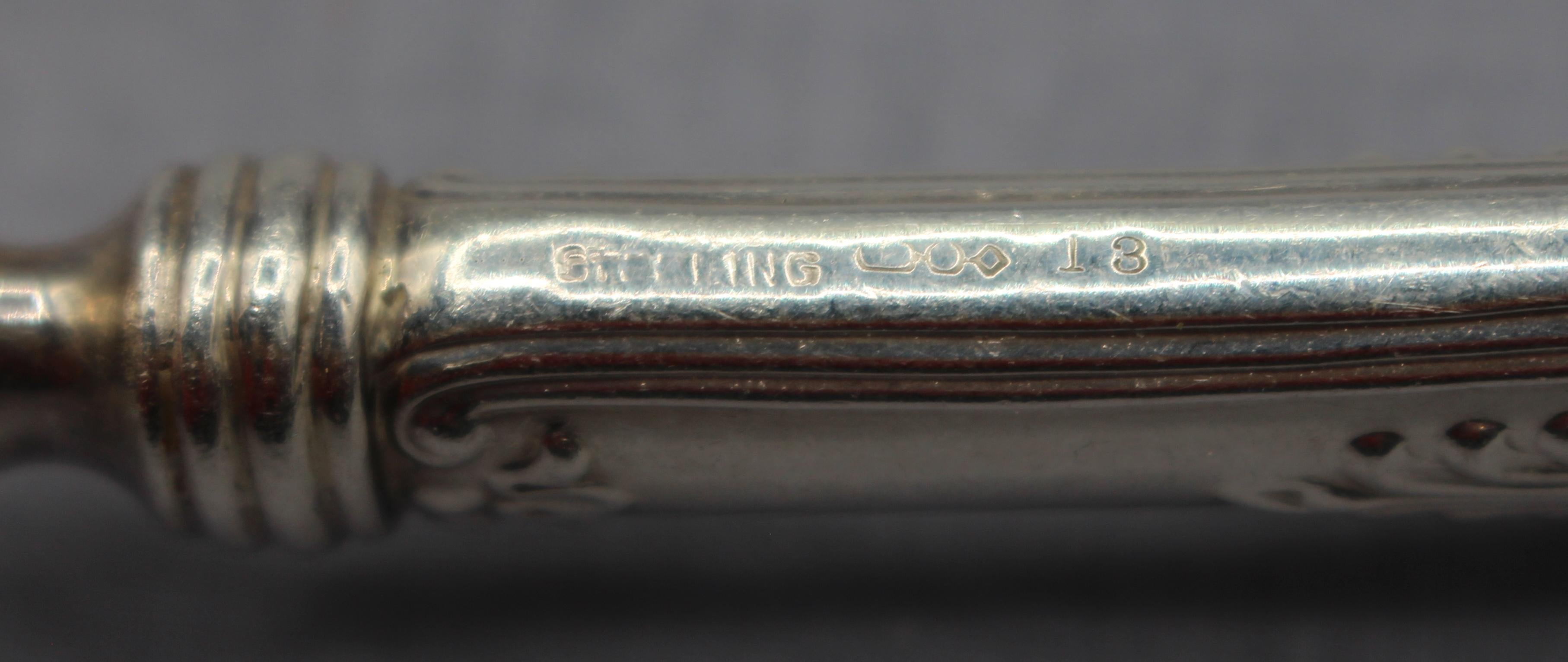 Ensemble de sept couteaux en argent sterling à motif de roi par Dominick & Haff, 1906 Bon état - En vente à Chapel Hill, NC