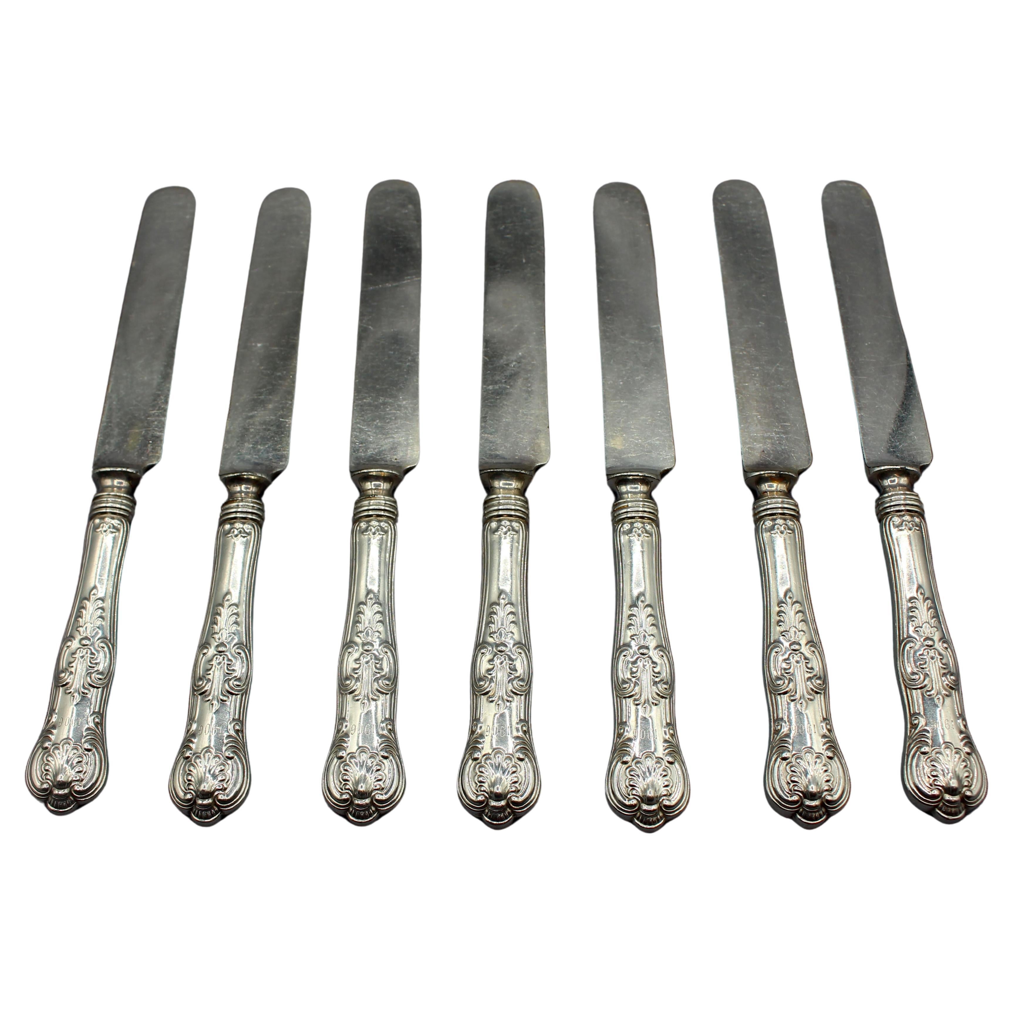 1906 Set of Seven King Pattern Sterling Silver Knives by Dominick & Haff For Sale