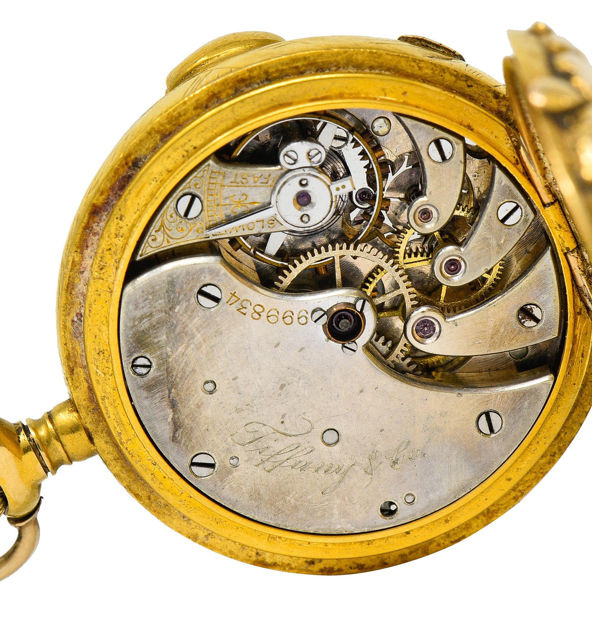 1906 Tiffany & Co. Nouveau Diamond 18 Karat Two-Tone Gold Antique Watch Pendant 2