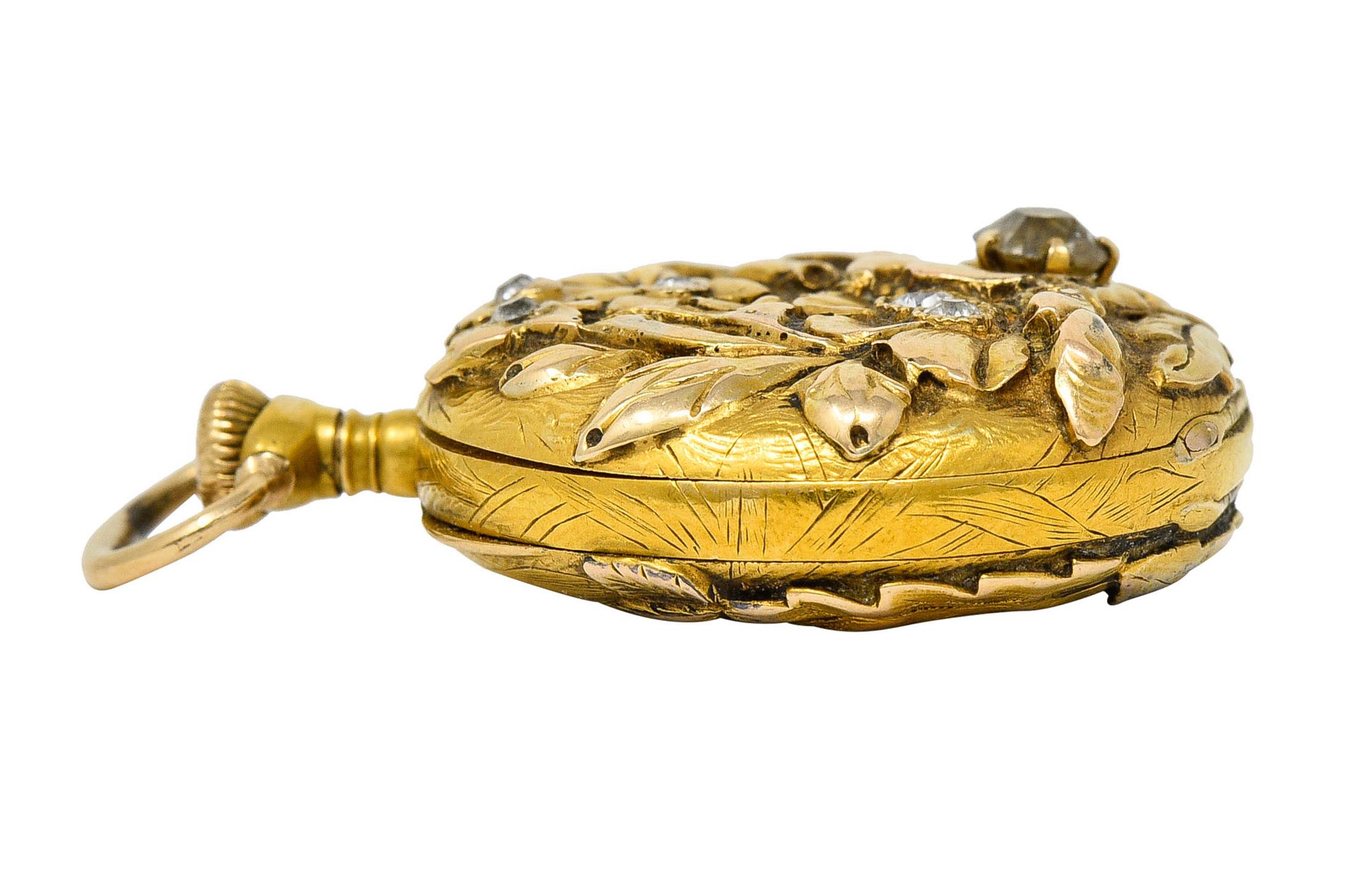 1906 Tiffany & Co. Nouveau Diamond 18 Karat Two-Tone Gold Antique Watch Pendant 5