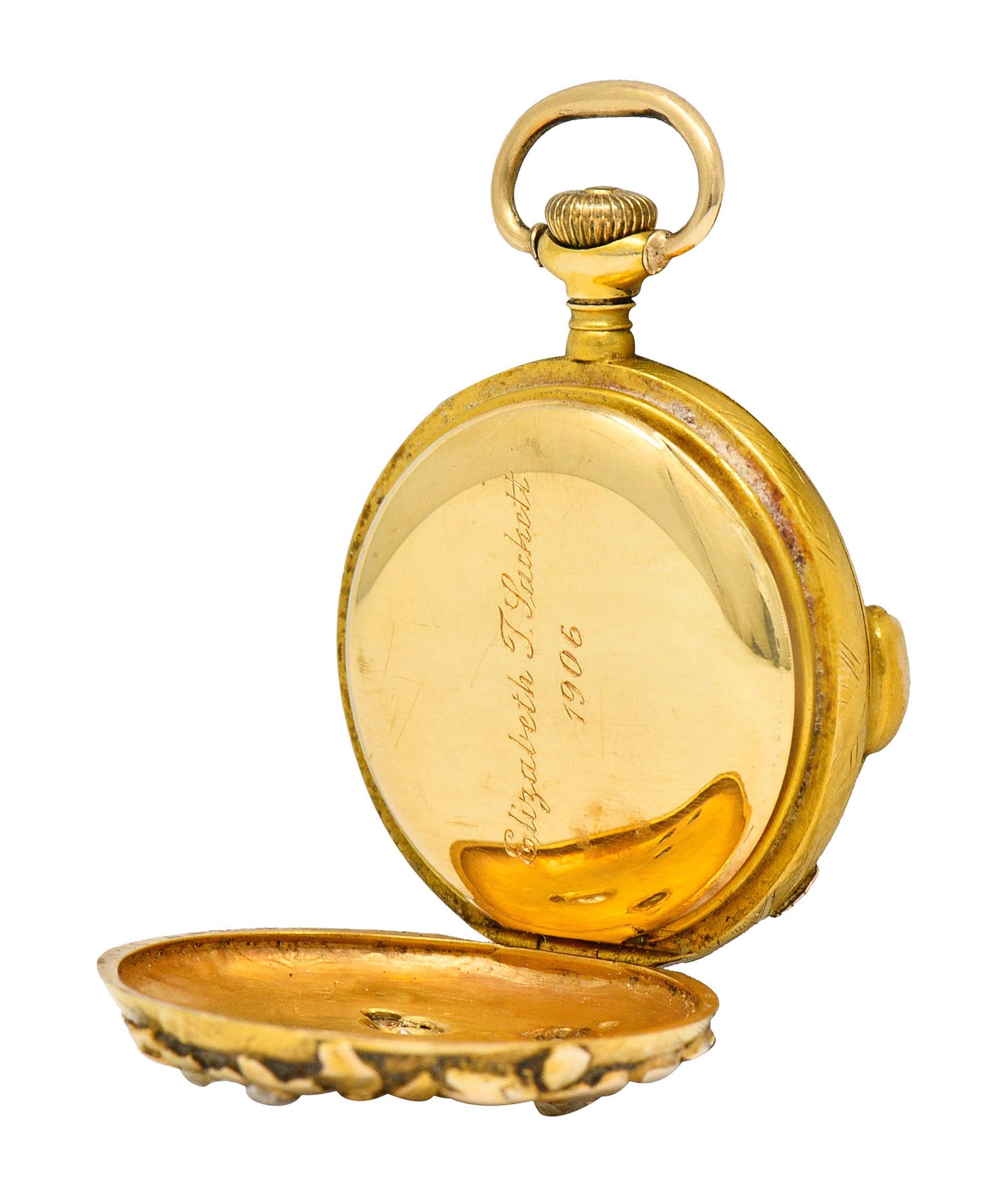 Old European Cut 1906 Tiffany & Co. Nouveau Diamond 18 Karat Two-Tone Gold Antique Watch Pendant