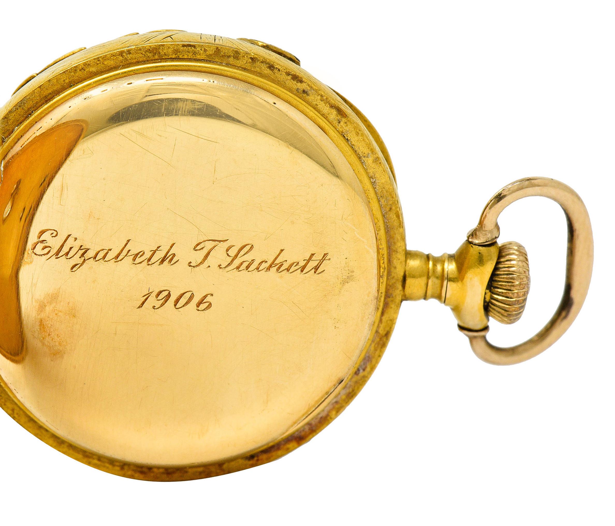 Women's or Men's 1906 Tiffany & Co. Nouveau Diamond 18 Karat Two-Tone Gold Antique Watch Pendant