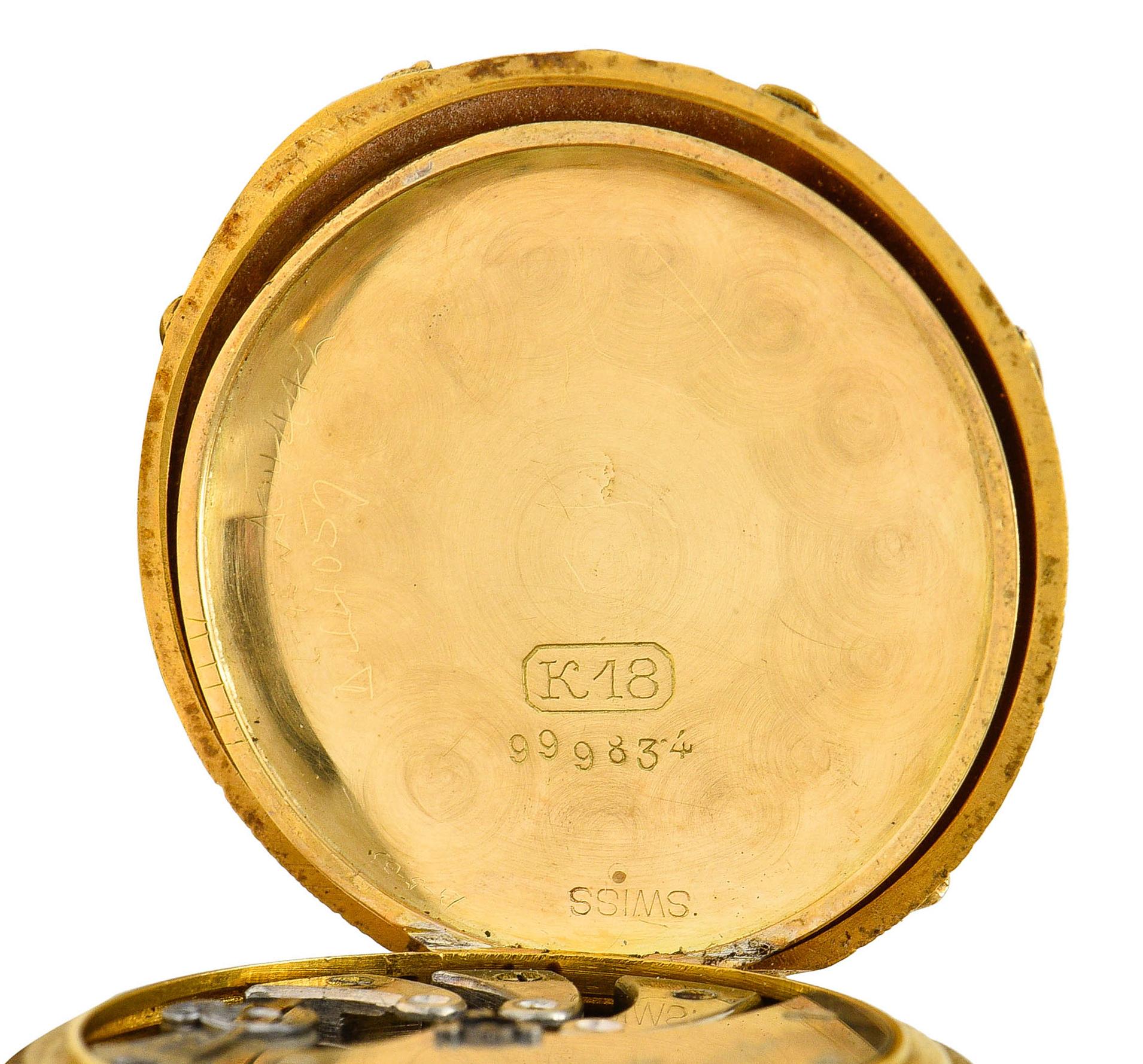 1906 Tiffany & Co. Nouveau Diamond 18 Karat Two-Tone Gold Antique Watch Pendant 1