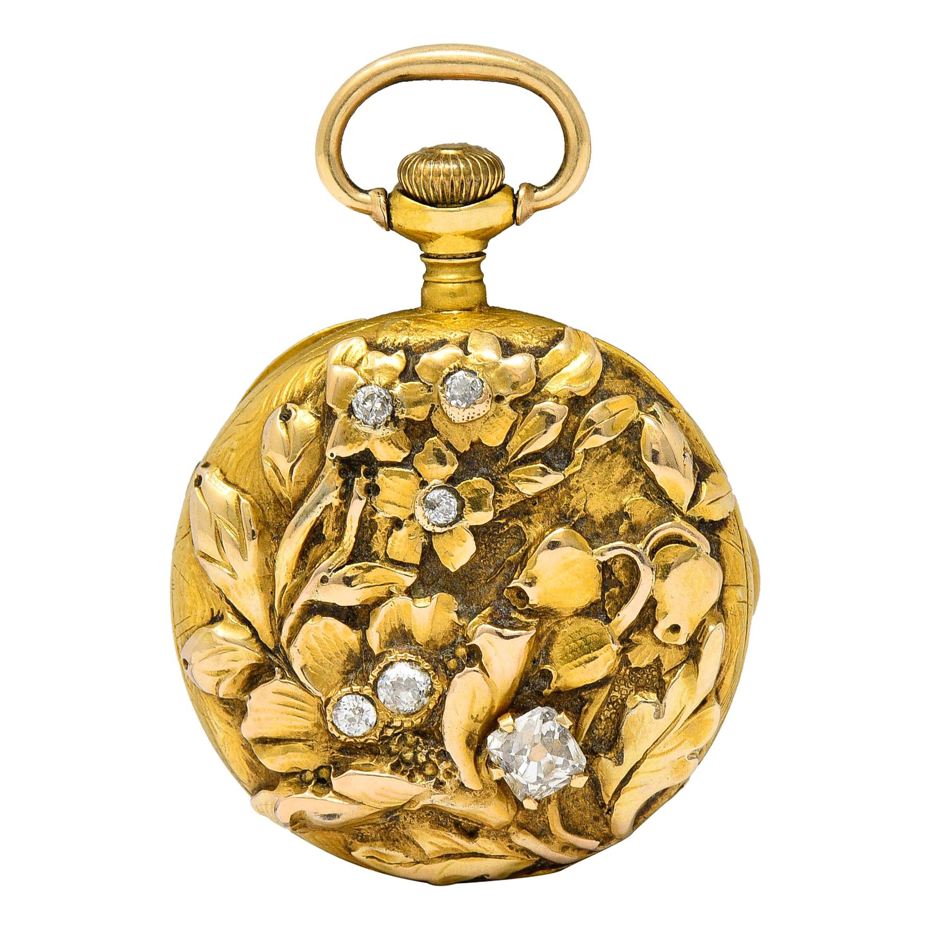 1906 Tiffany & Co. Nouveau Diamond 18 Karat Two-Tone Gold Antique Watch Pendant