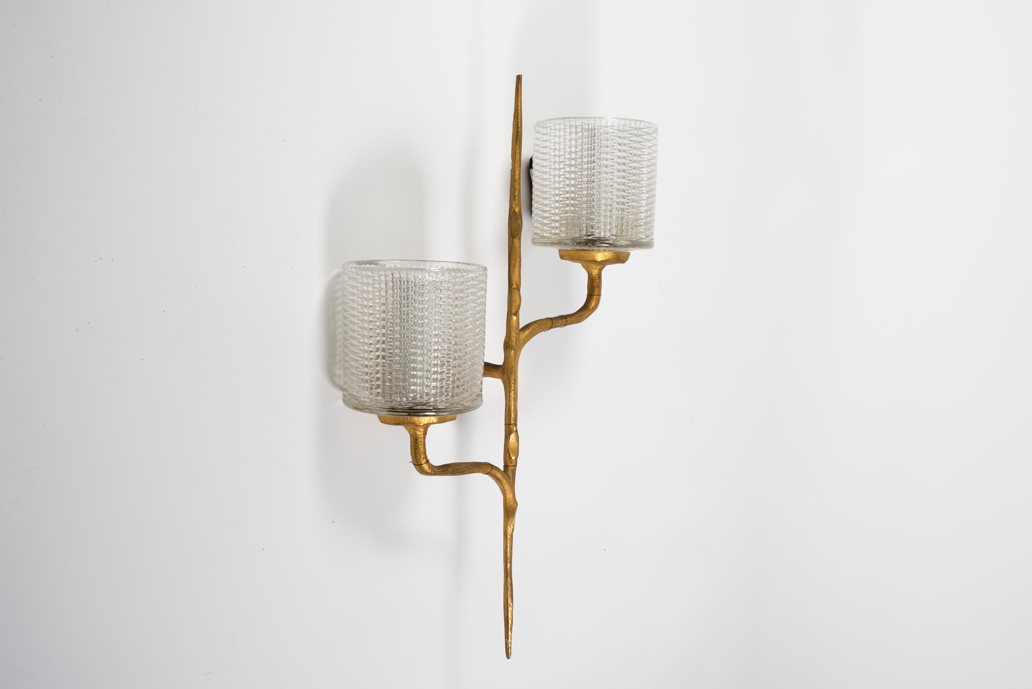 Mid-20th Century 19060's, Golden Bronze Two Arms Wall Light For Sale