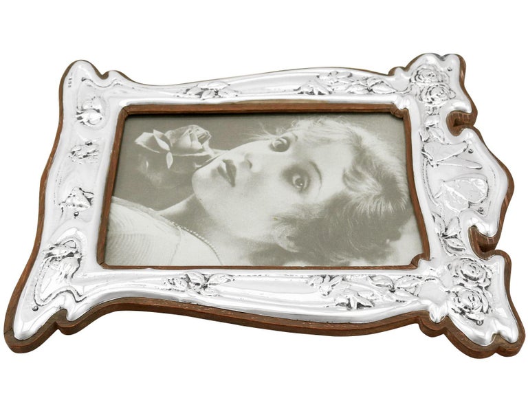 Glass 1907 Art Nouveau Antique Edwardian Sterling Silver Photograph Frame