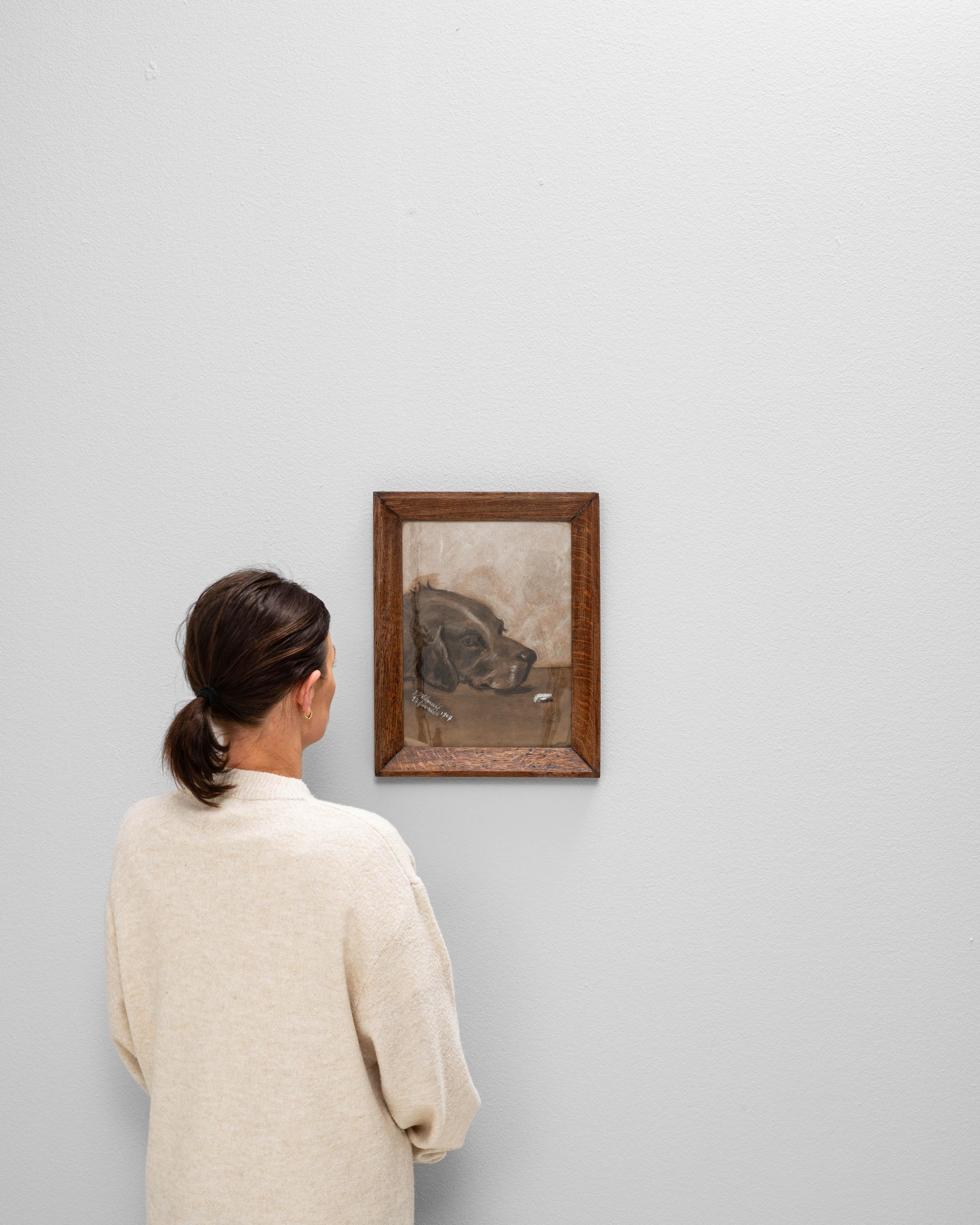 Belga 1907 Cane belga dipinto con cornice di legno in vendita