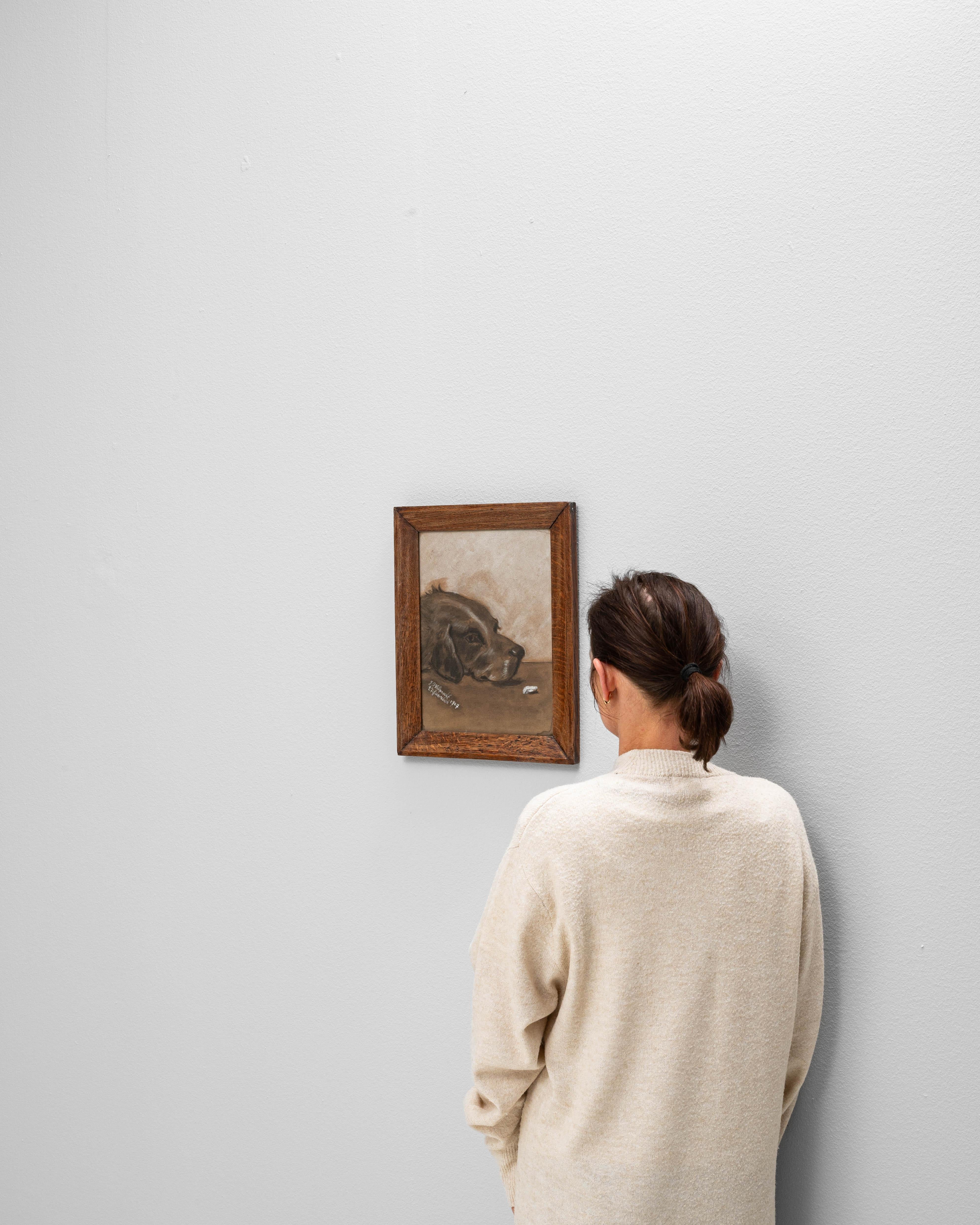 XX secolo 1907 Cane belga dipinto con cornice di legno in vendita