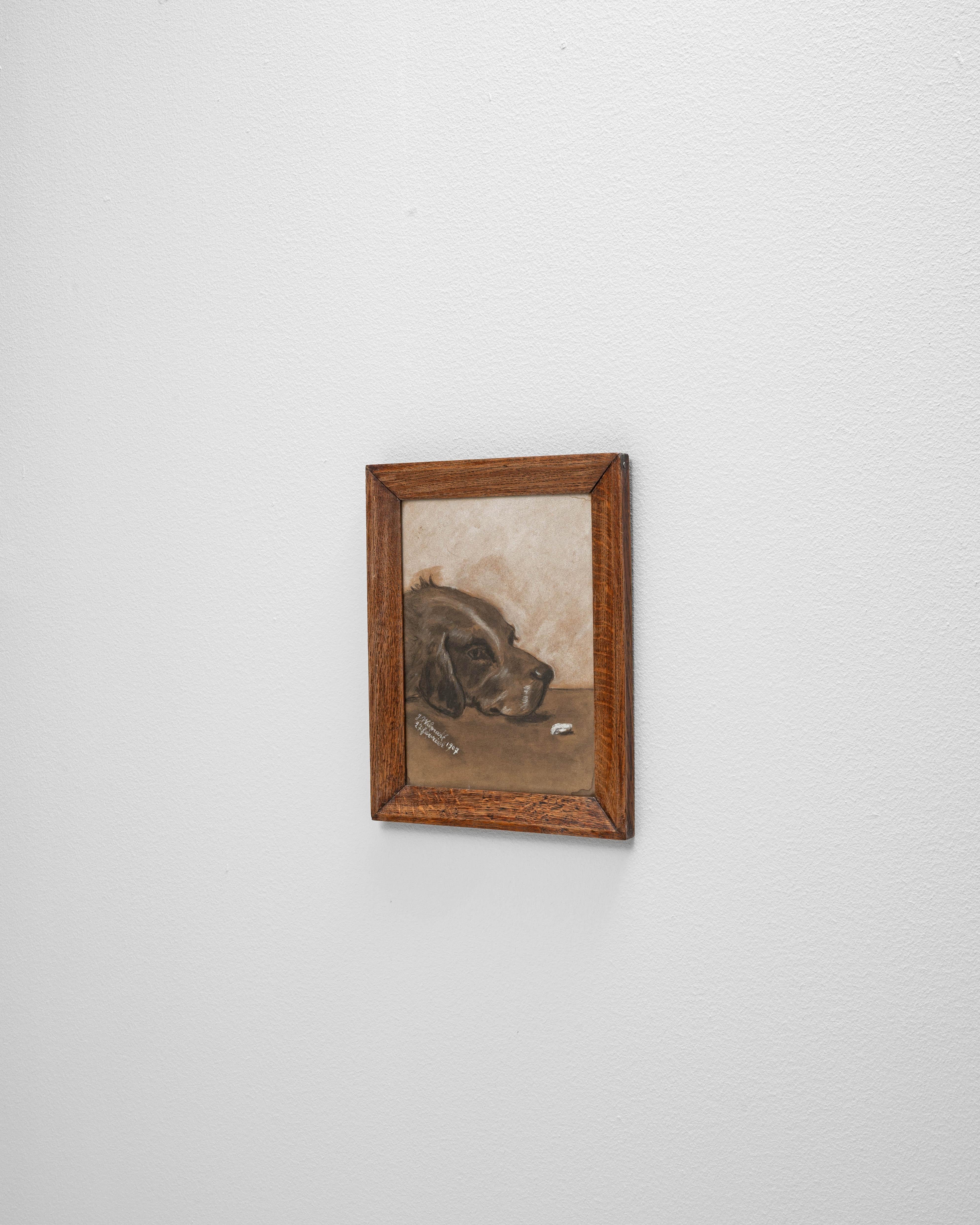 Legno 1907 Cane belga dipinto con cornice di legno in vendita